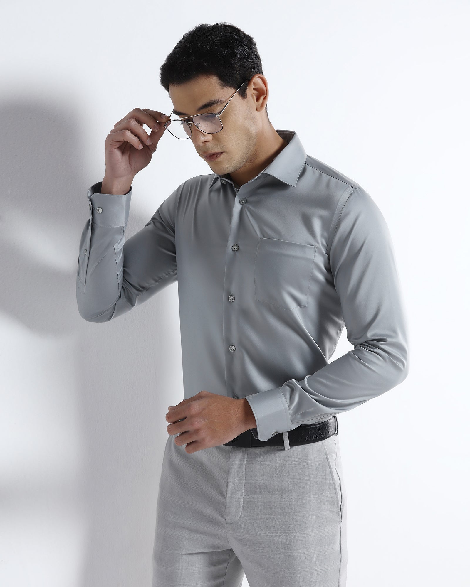 Grey Solid Shirt - Roger