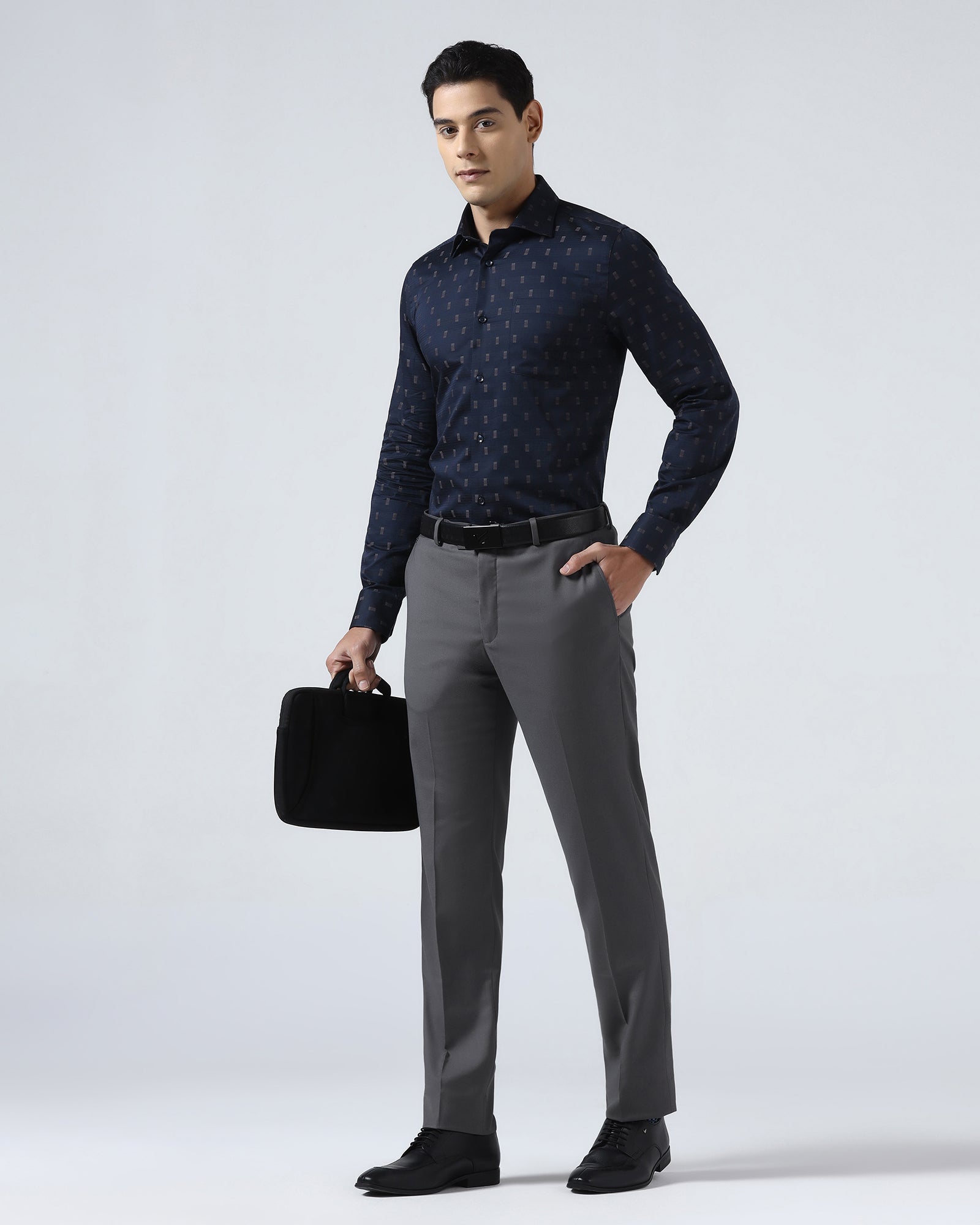 Grey Solid Trouser - Liano