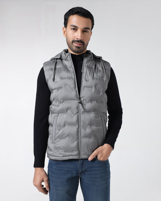 Grey Solid Zipper Jacket - Nebraska