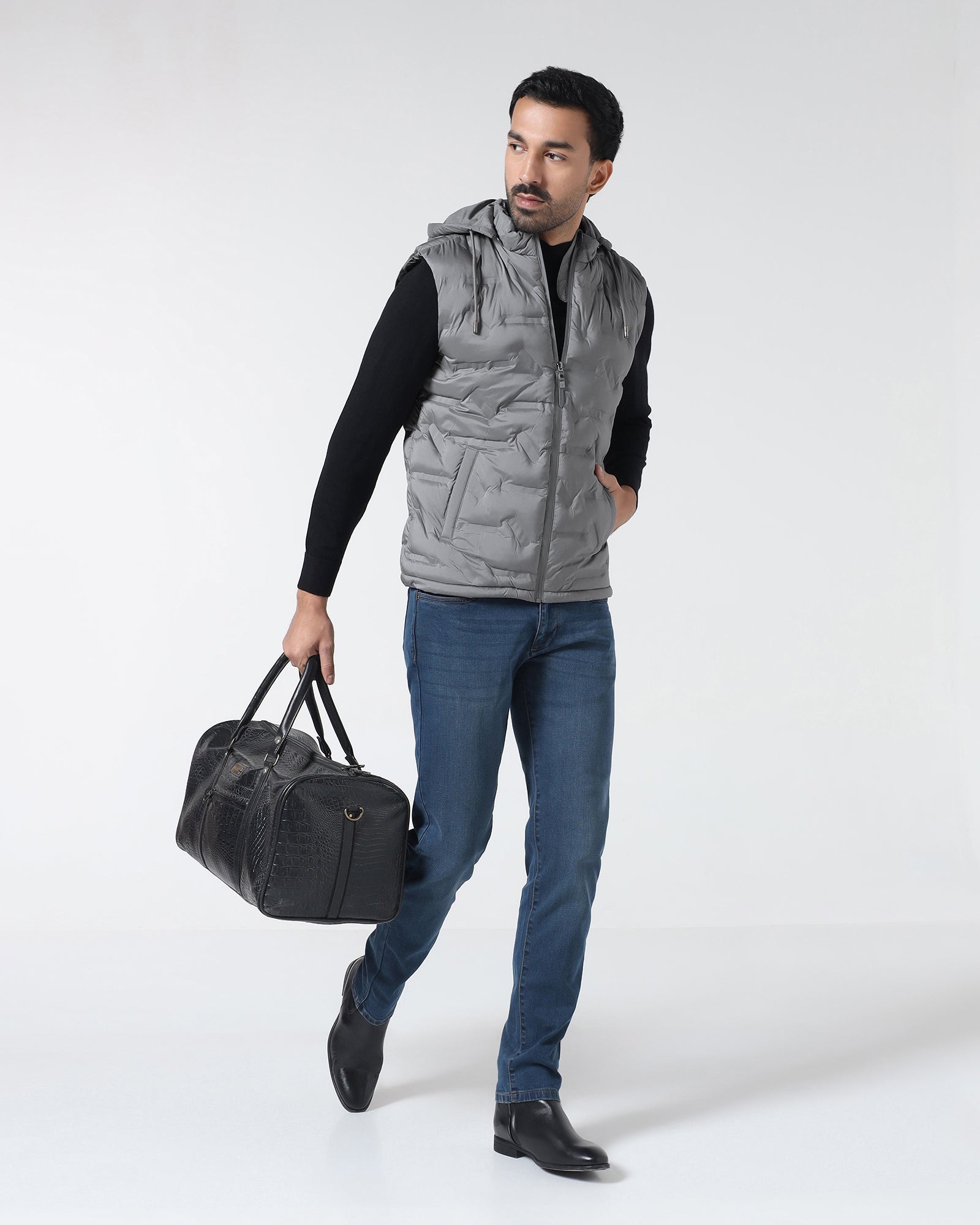 Grey Solid Zipper Jacket - Nebraska