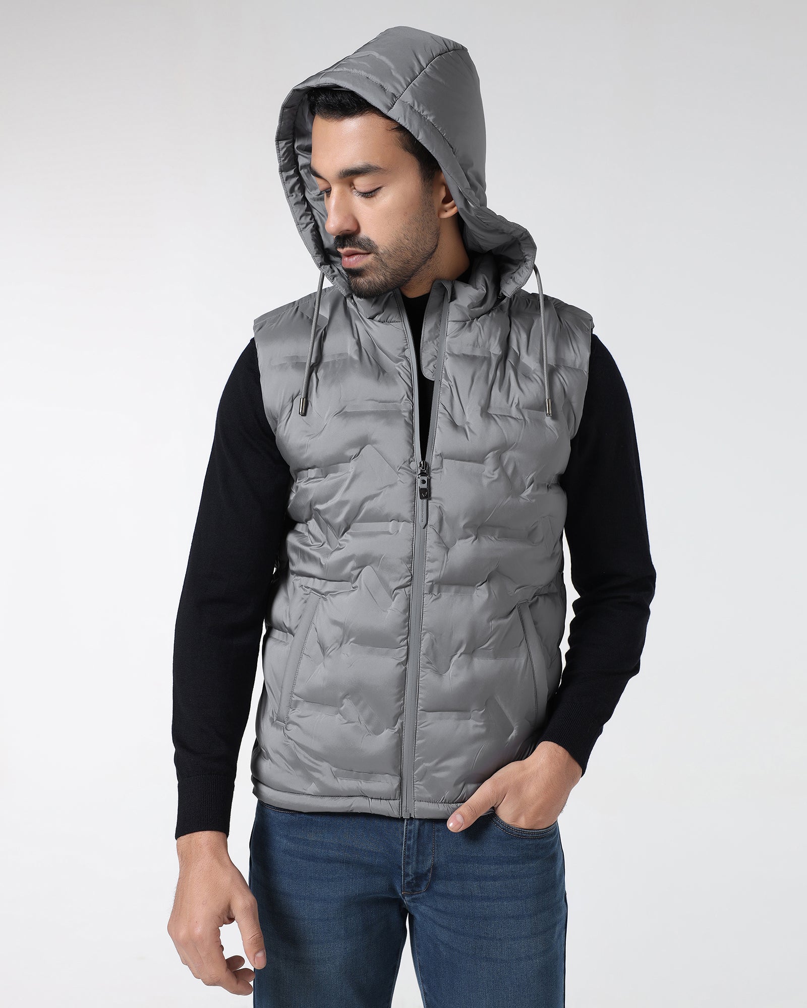 Grey Solid Zipper Jacket - Nebraska