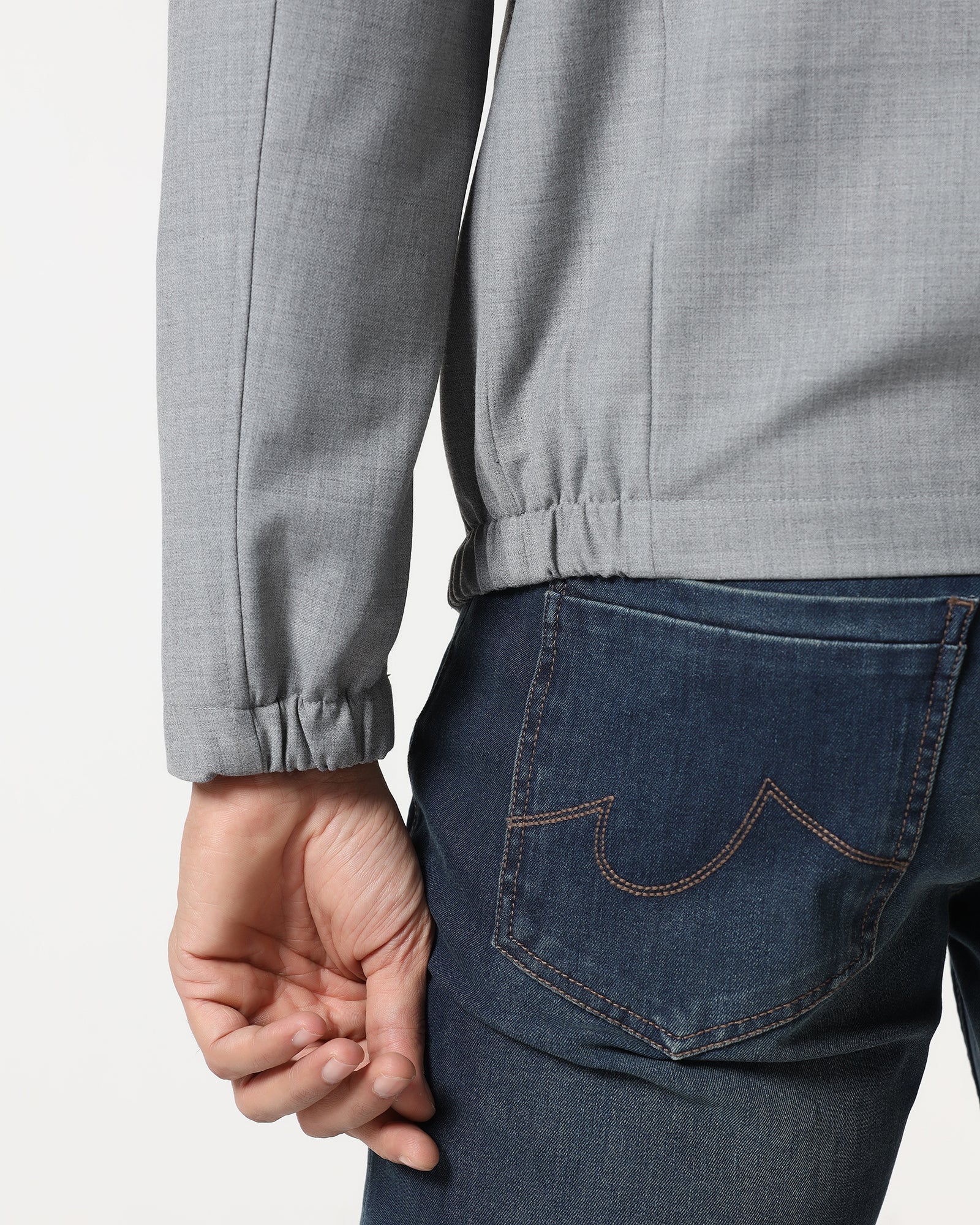 Grey Solid Zipper Jacket - Zeno