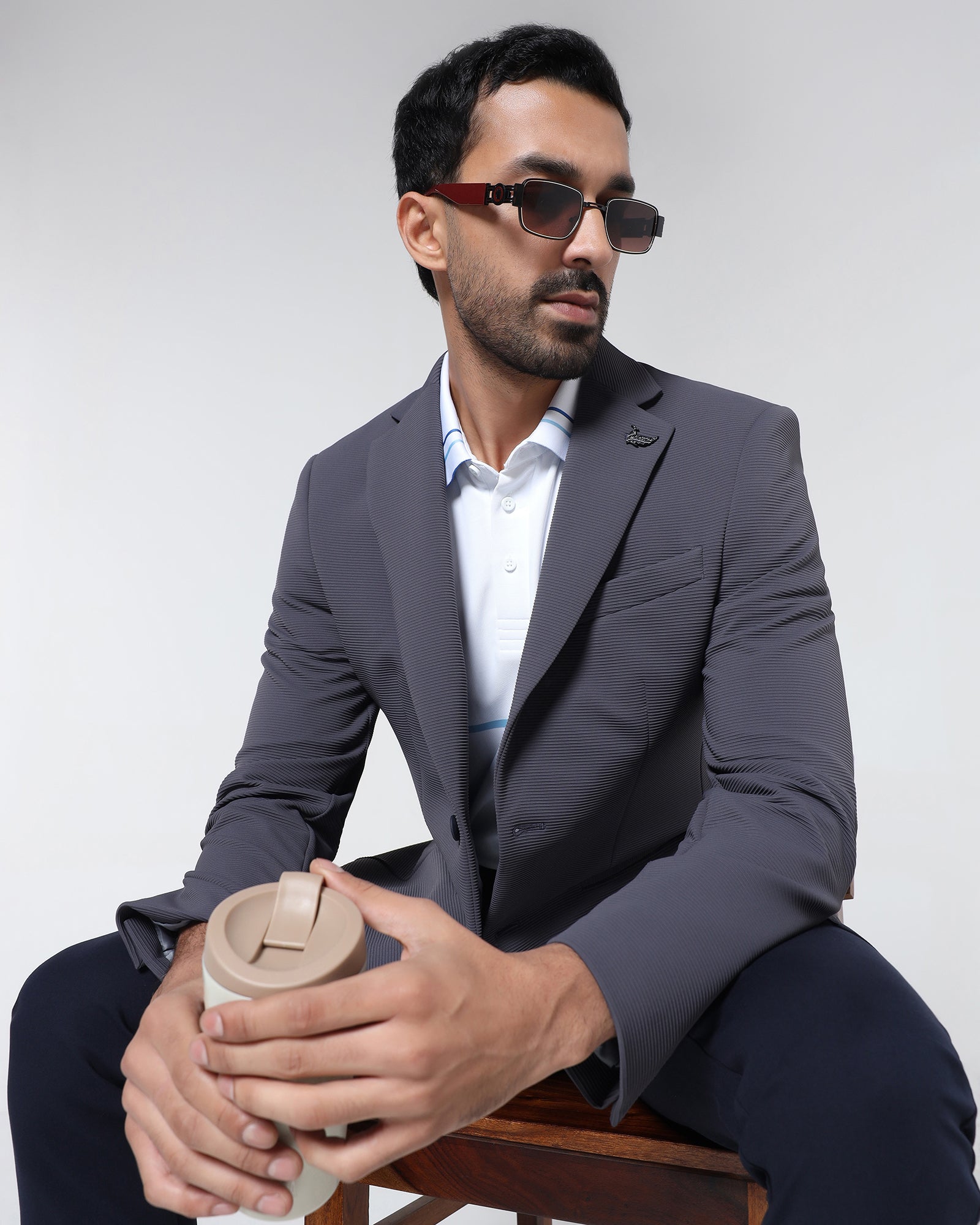 Grey TechPro Stripe Blazer - Siesta