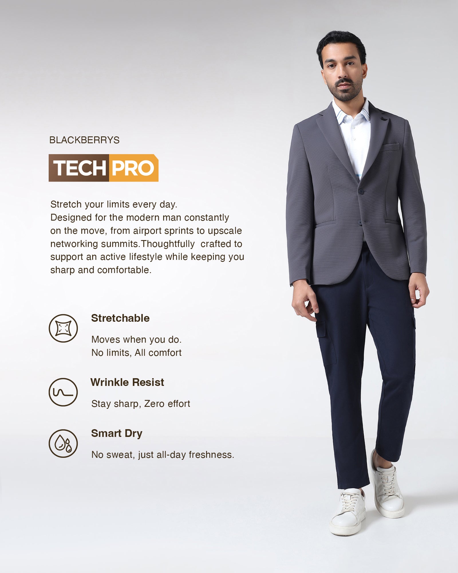 Grey TechPro Stripe Blazer - Siesta