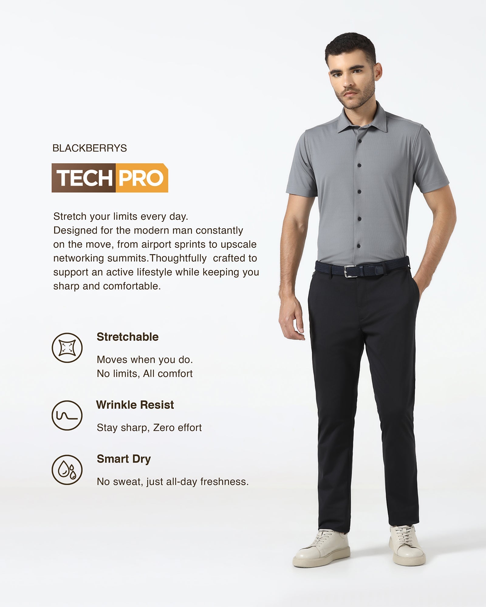 Grey Half Sleeve TechPro Stripe Shirt - Lunar