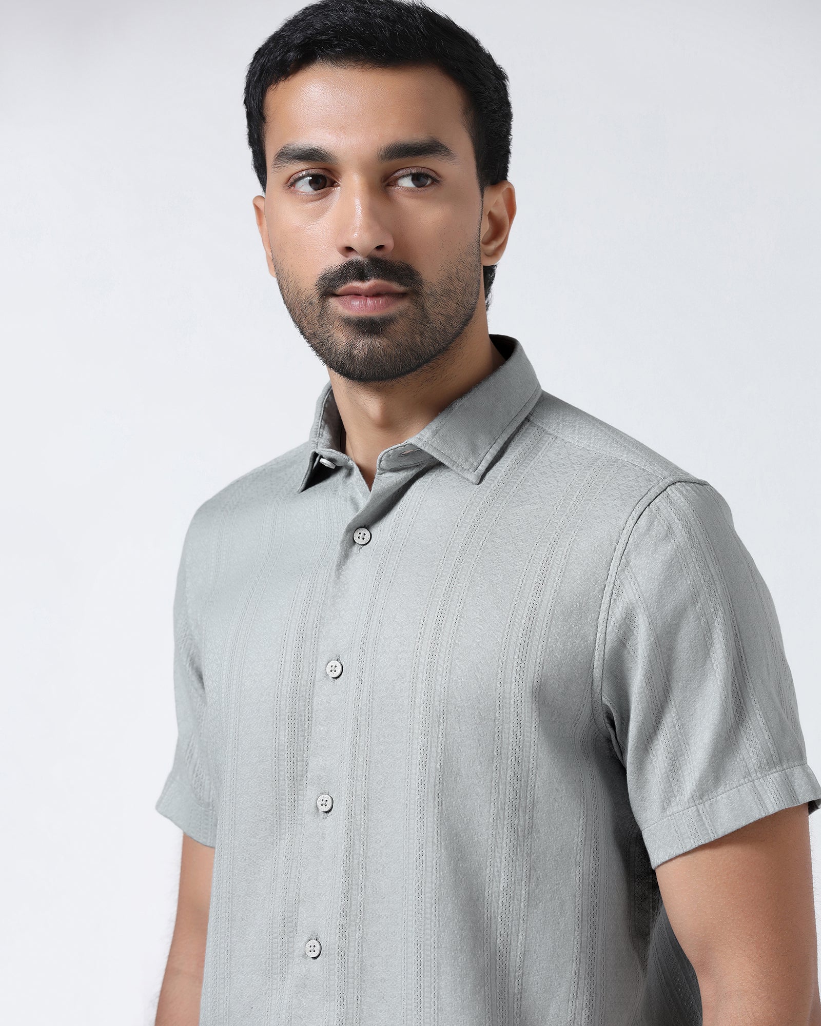 Grey Half Sleeve Textured Shirt - Lambo