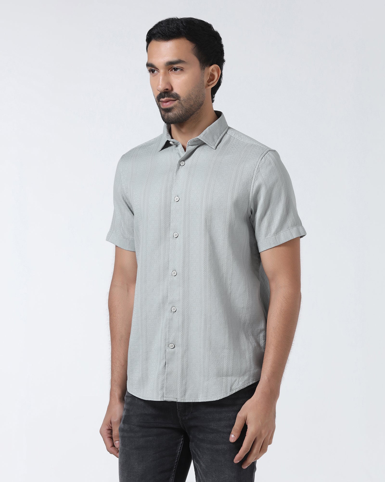 Grey Half Sleeve Textured Shirt - Lambo