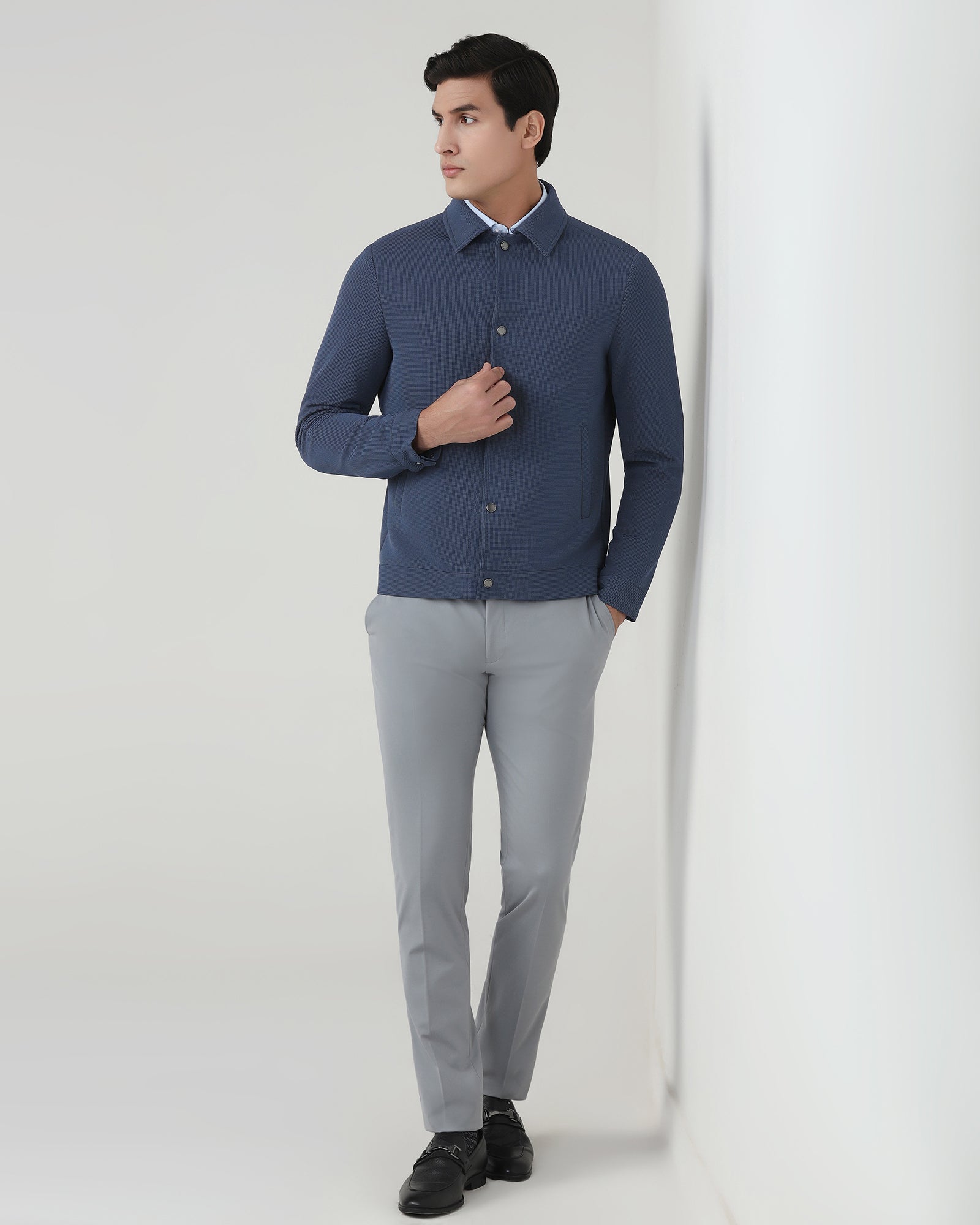 Grey Textured Zipper Jacket - Joan