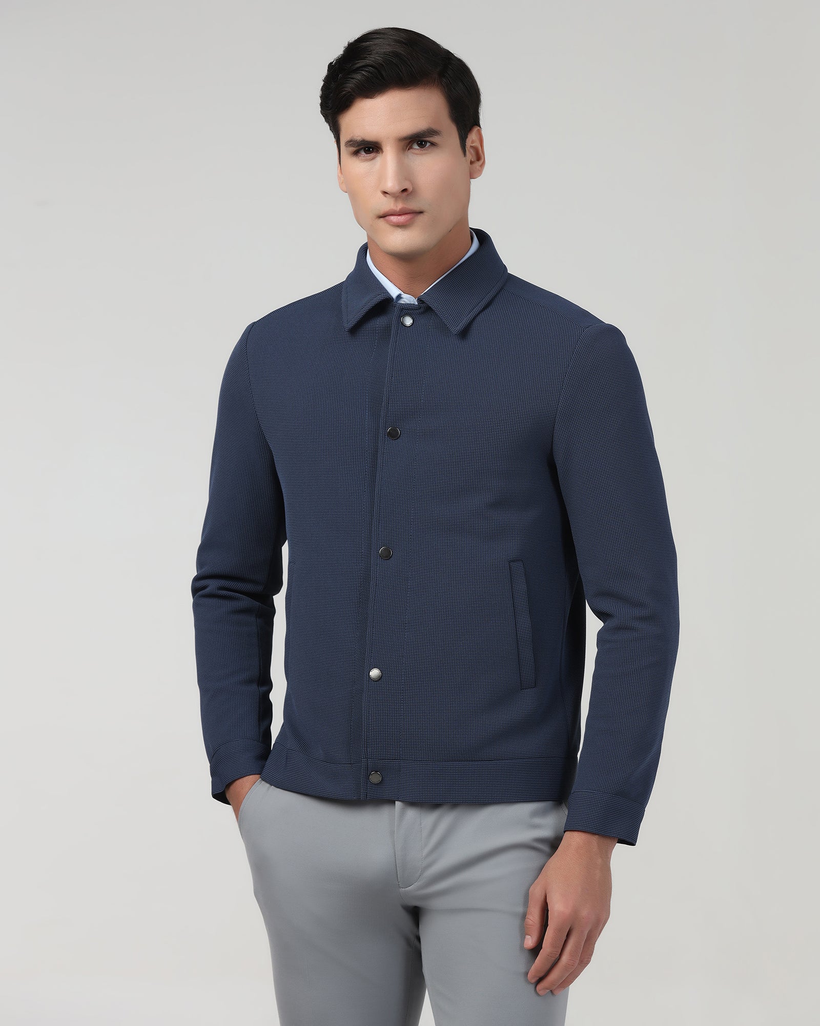 Grey Textured Zipper Jacket - Joan