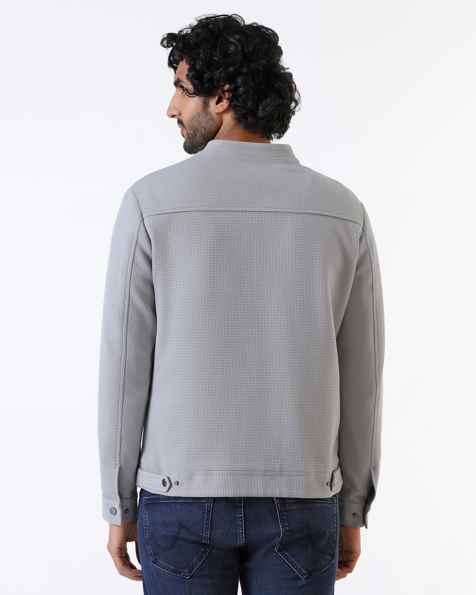 Grey Textured Zipper Jacket - Maxwel