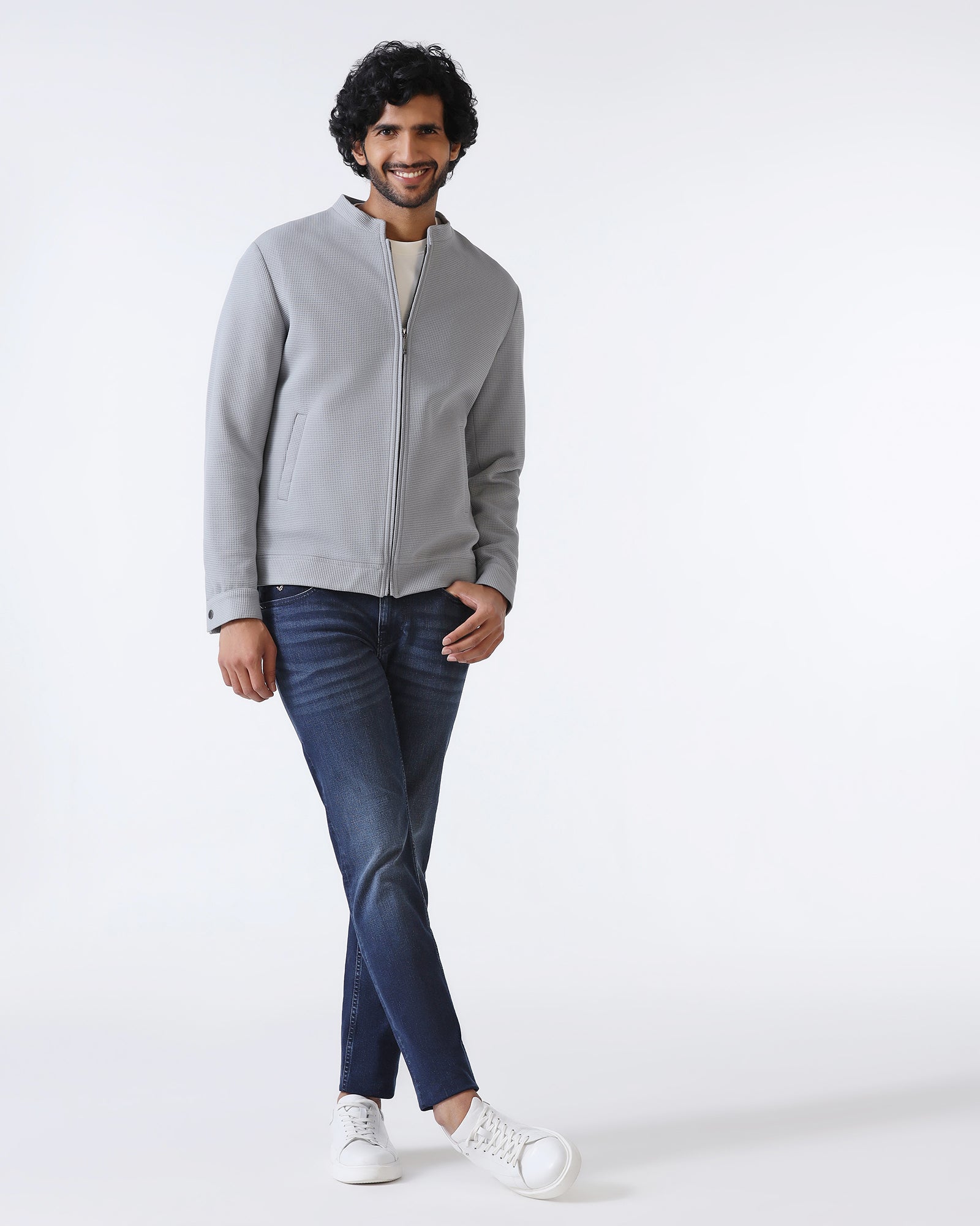 Grey Textured Zipper Jacket - Maxwel