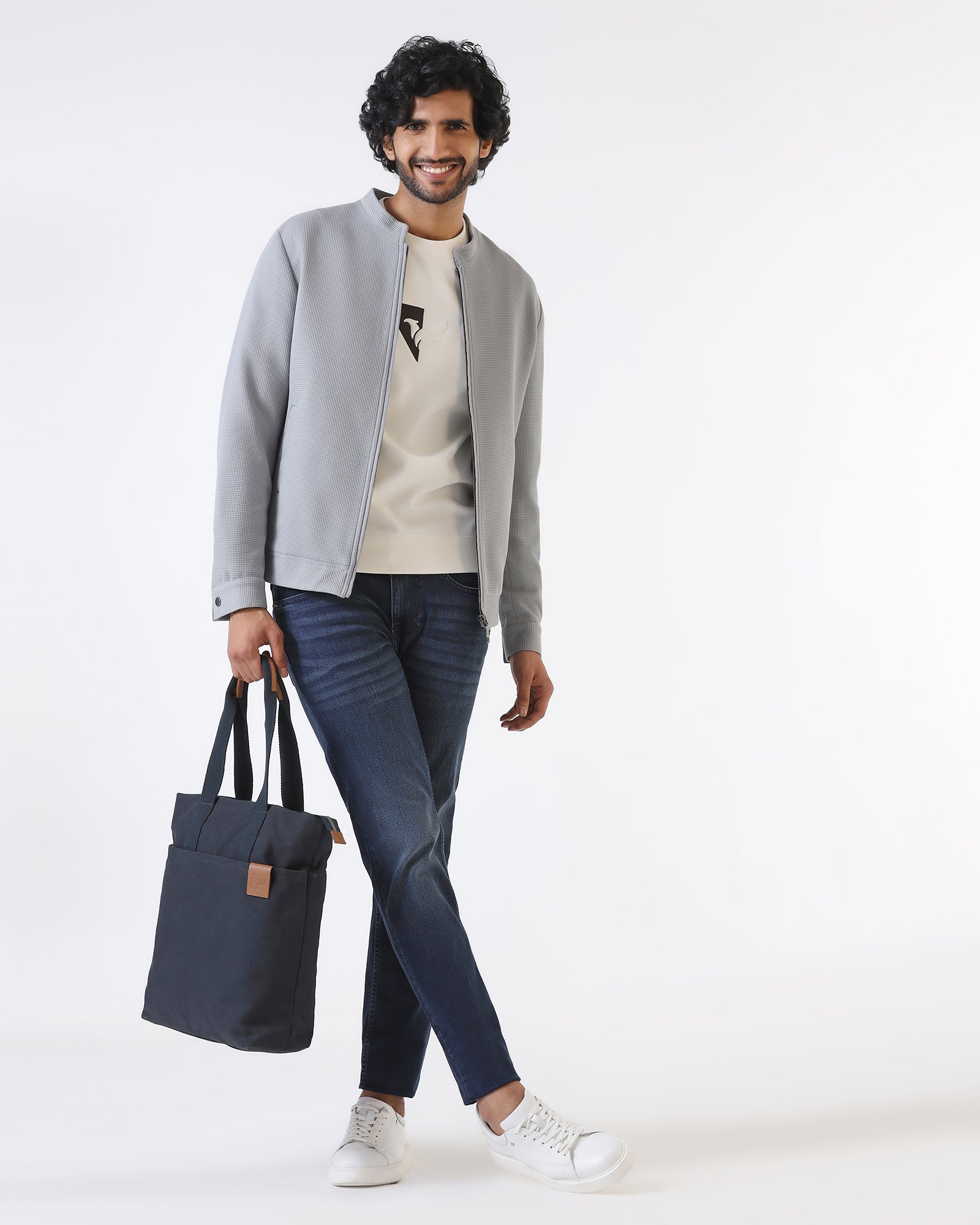 Grey Textured Zipper Jacket - Maxwel
