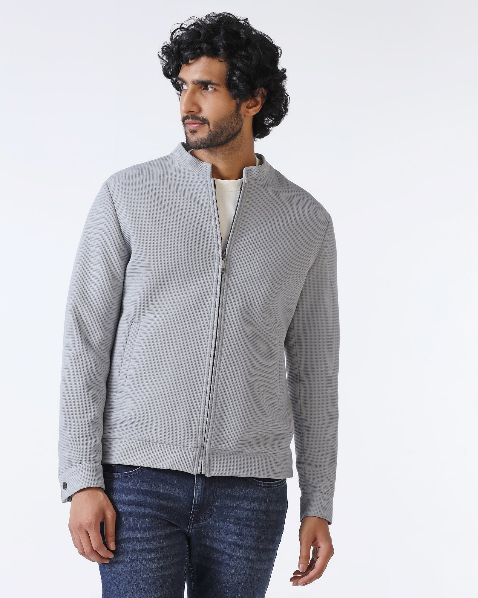 Grey Textured Zipper Jacket - Maxwel