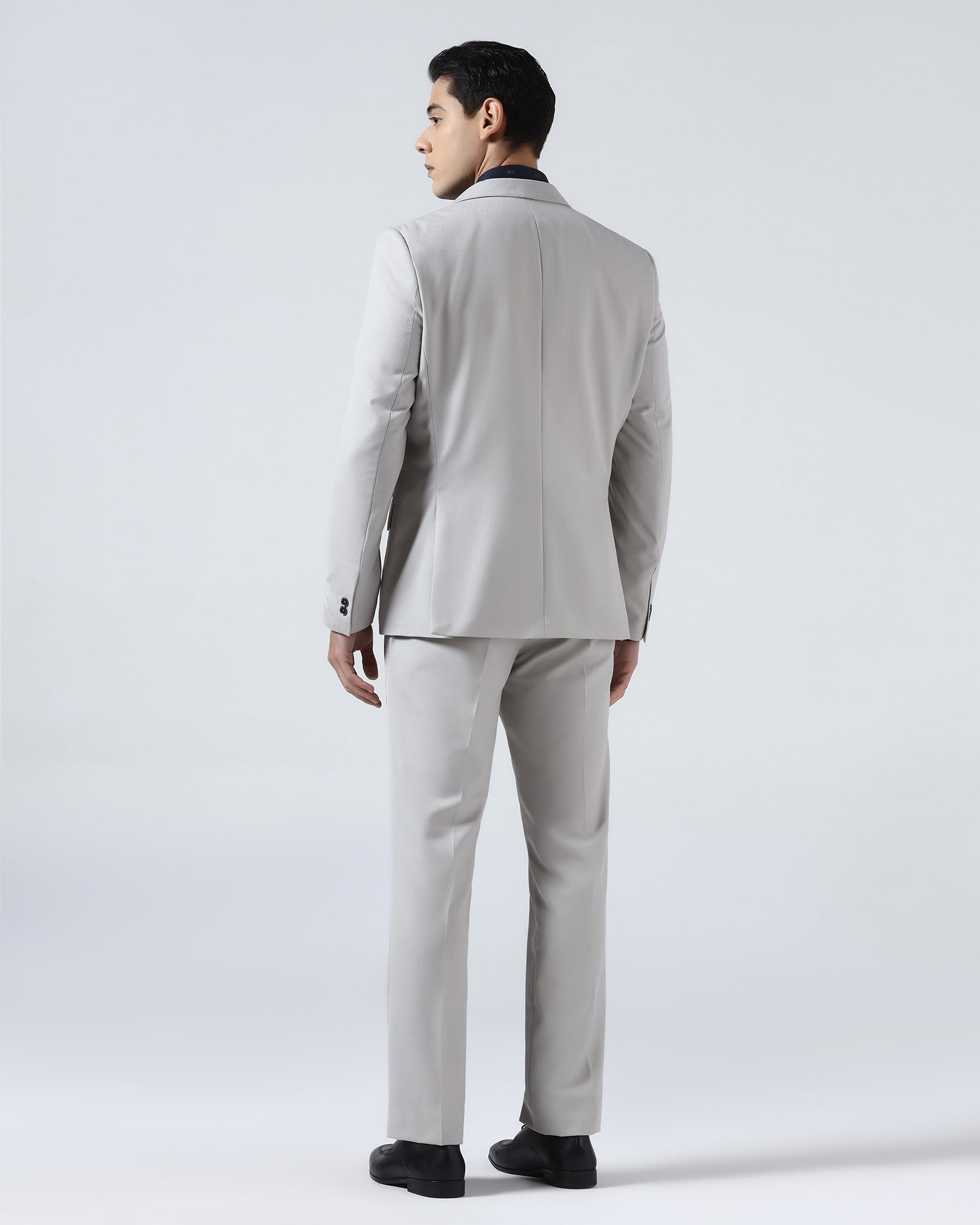 Grey Three Piece Jacquard Suit - Balliso