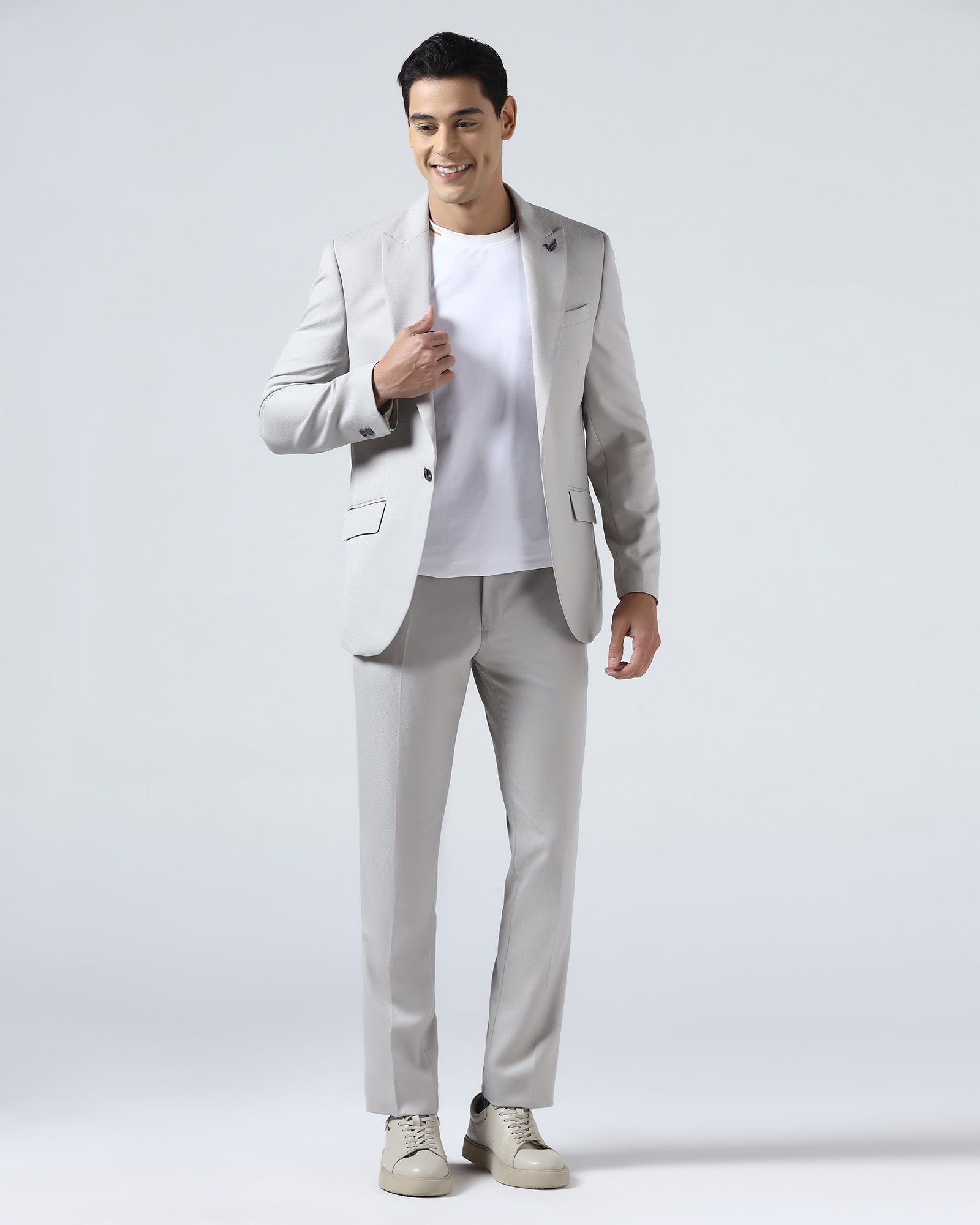 Grey Three Piece Jacquard Suit - Balliso