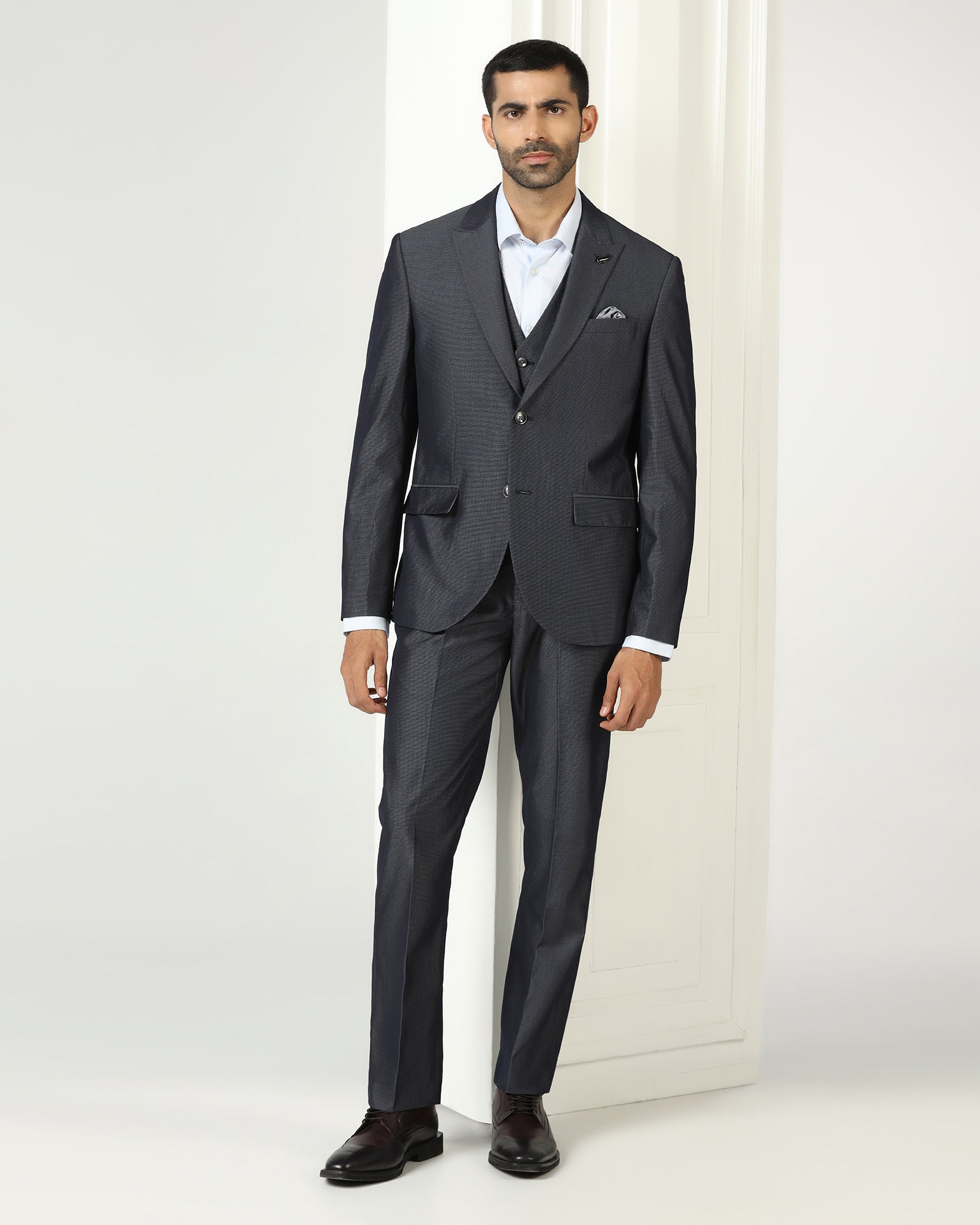 Grey Three Piece Textured Suit - Jiver
