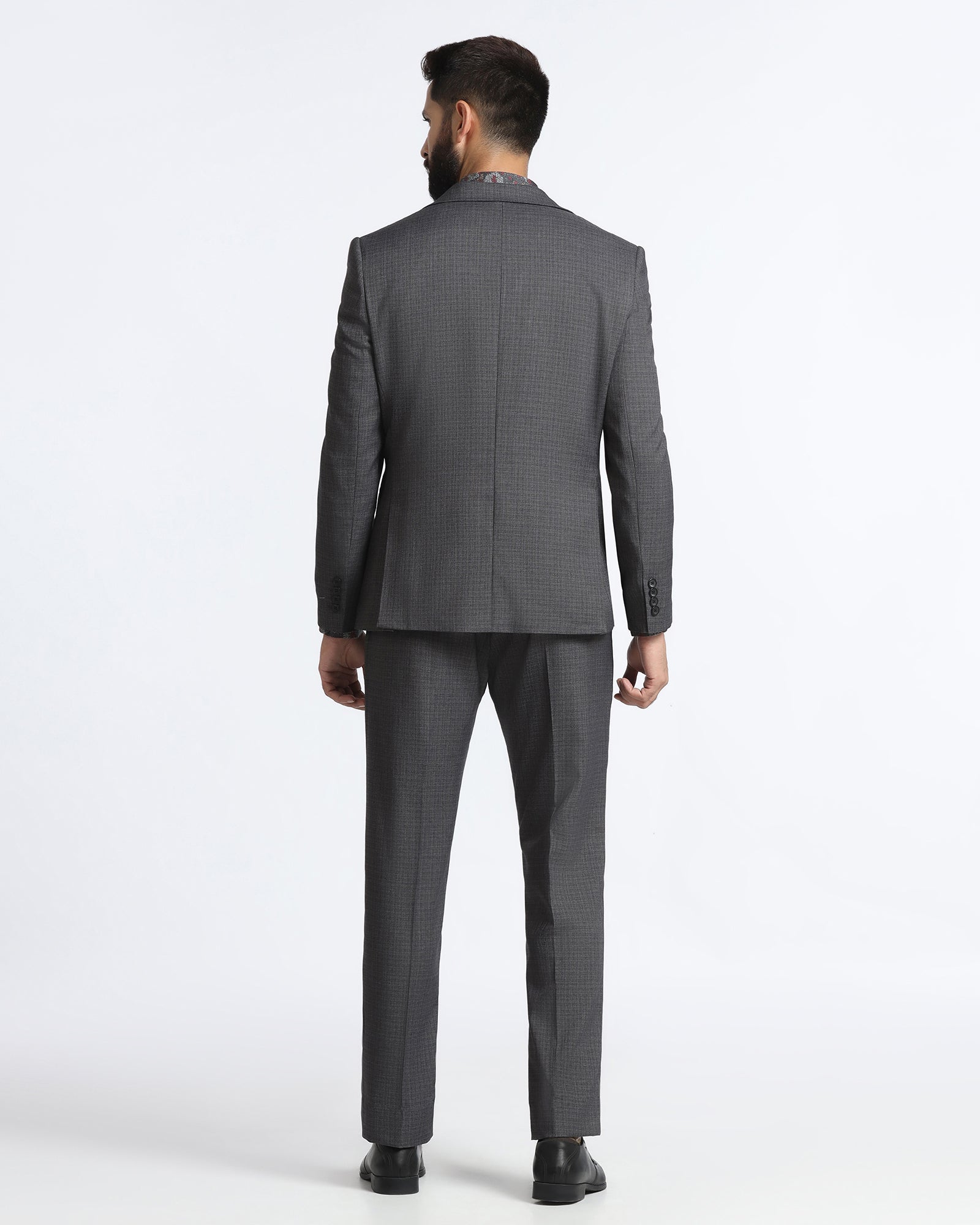 Grey Three Piece Textured Suit - Zyme