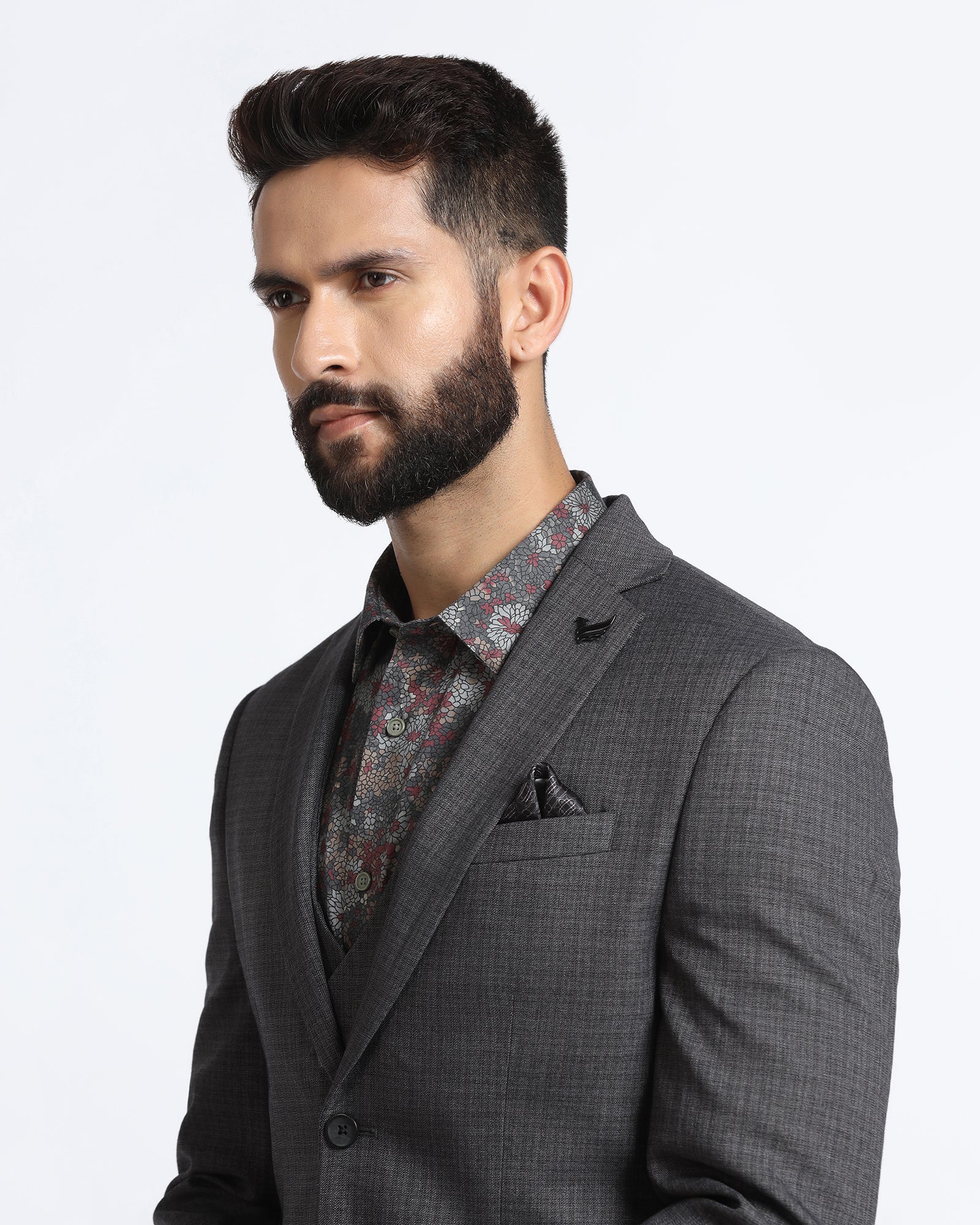 Grey Three Piece Textured Suit - Zyme
