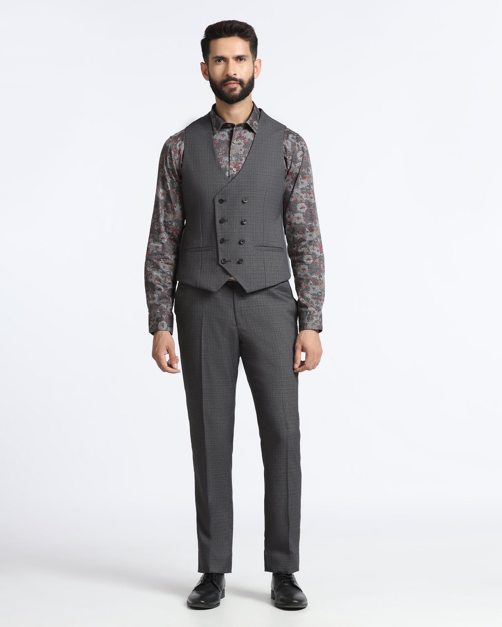 Grey Three Piece Textured Suit - Zyme