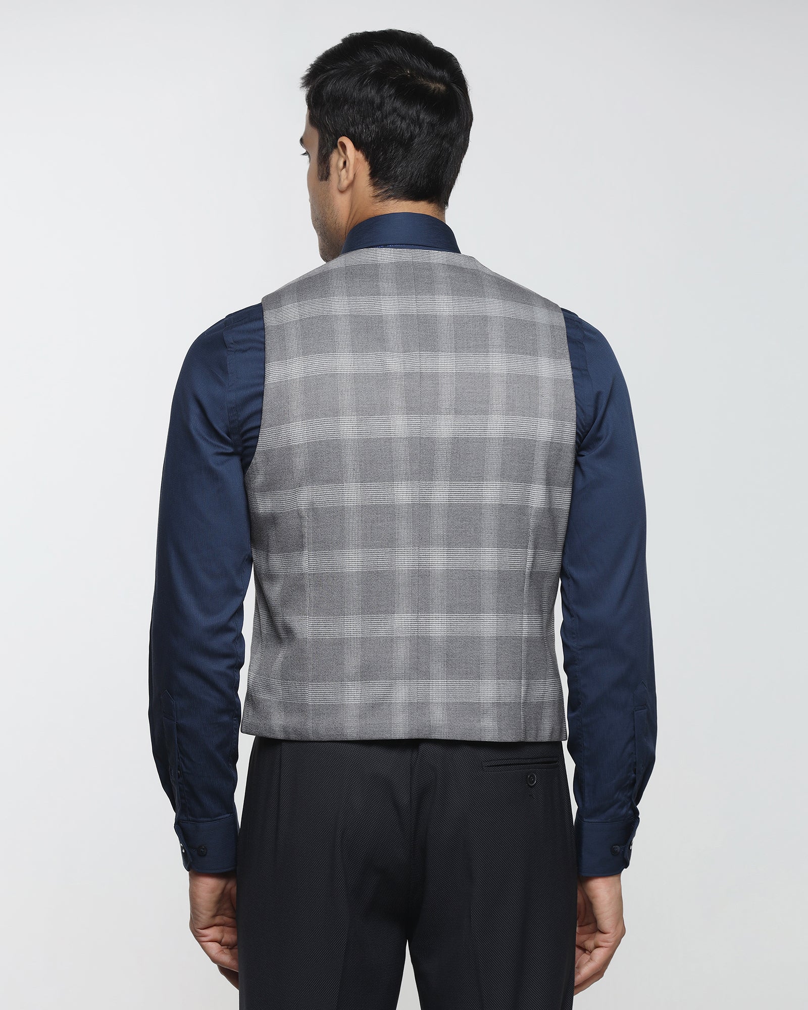 Grey V-Neck Check Waistcoat - Cabbot