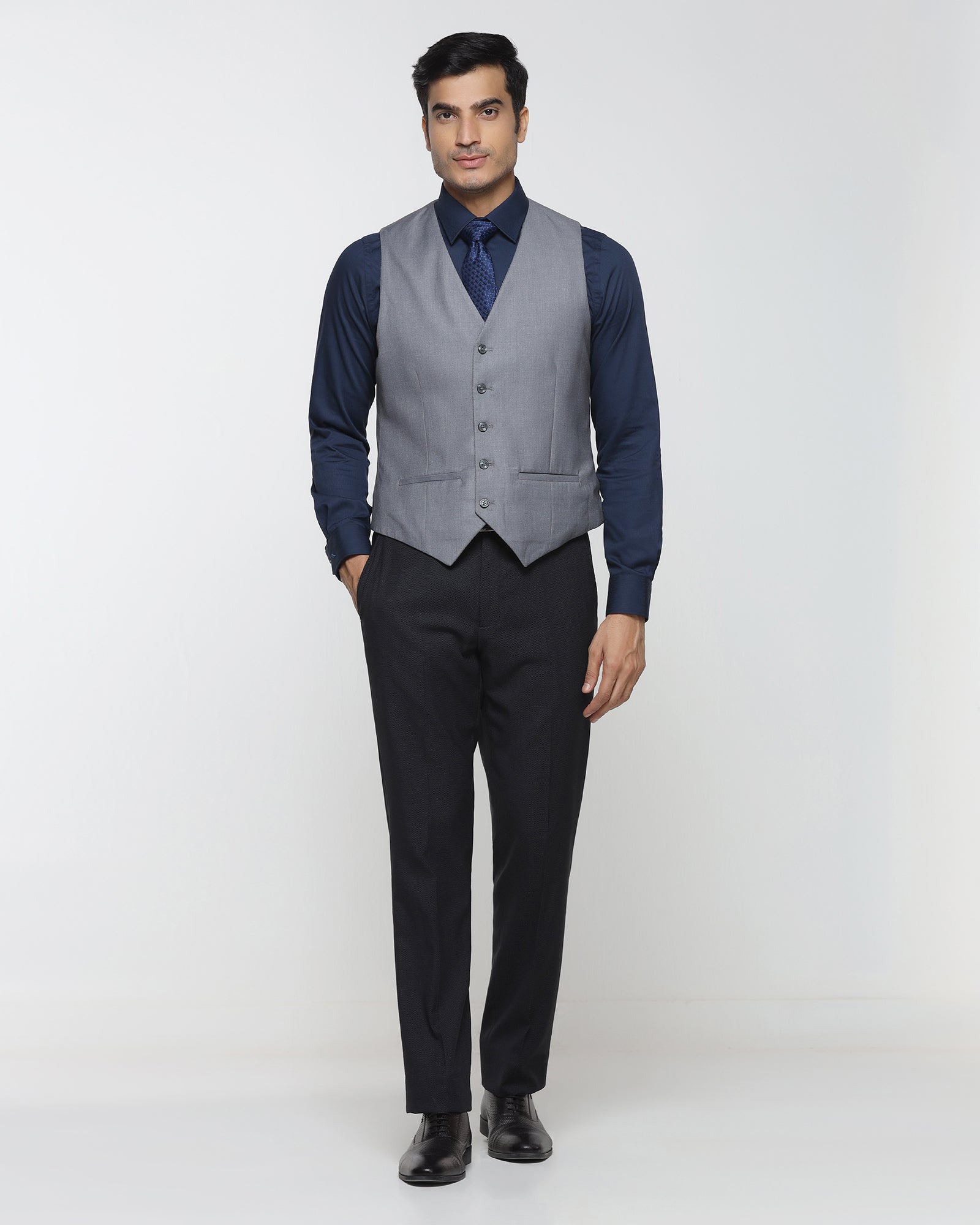 Grey V-Neck Check Waistcoat - Cabbot