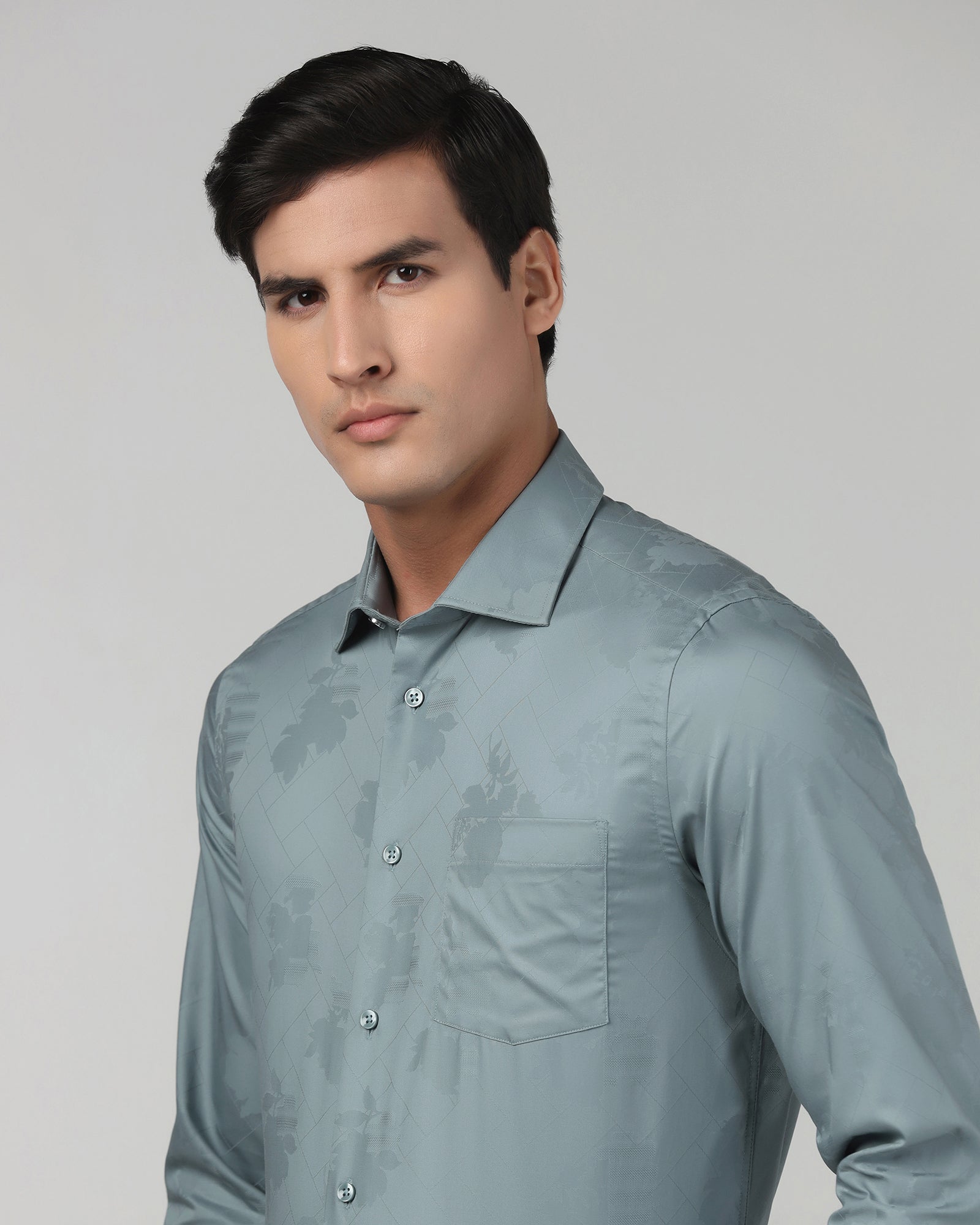 Greyish Blue Jacquard Shirt - Ramen