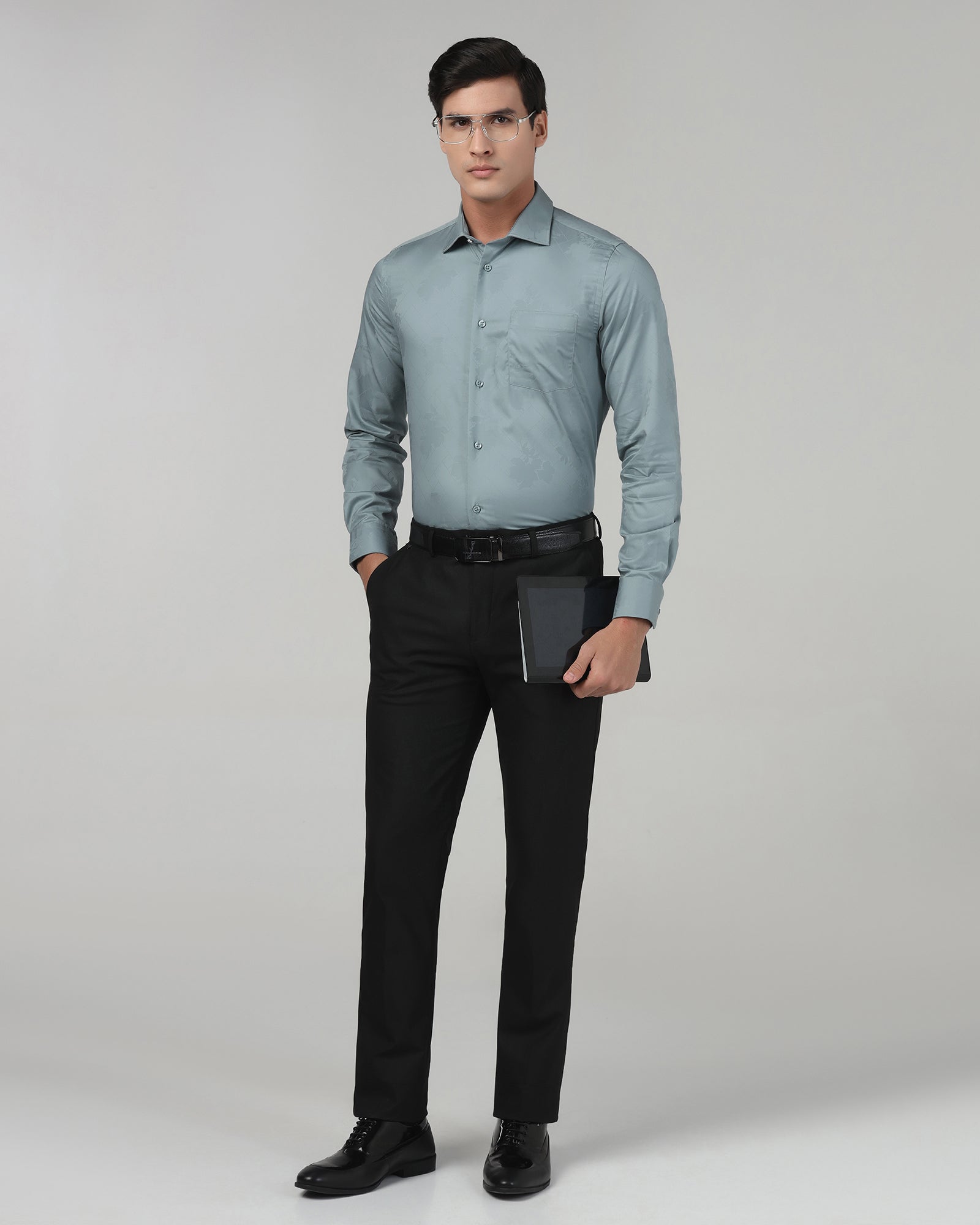 Greyish Blue Jacquard Shirt - Ramen