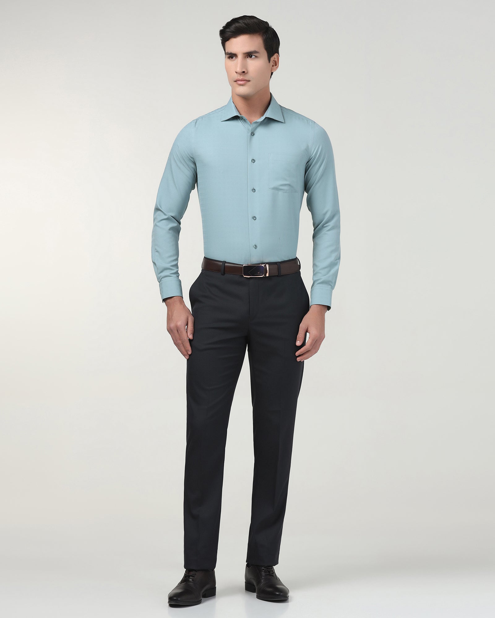Greyish Blue Non Iron Textured Shirt - Reform E