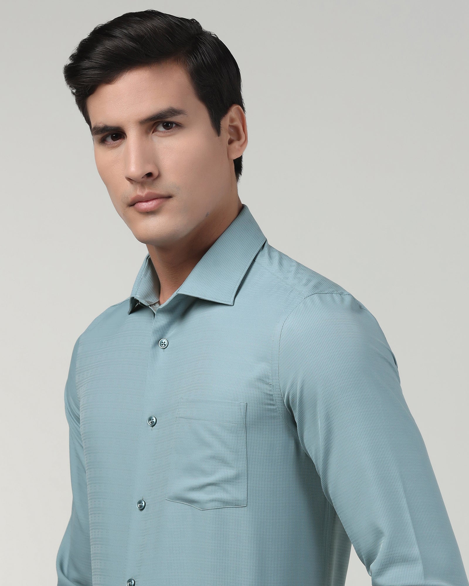Greyish Blue Non Iron Textured Shirt - Reform E