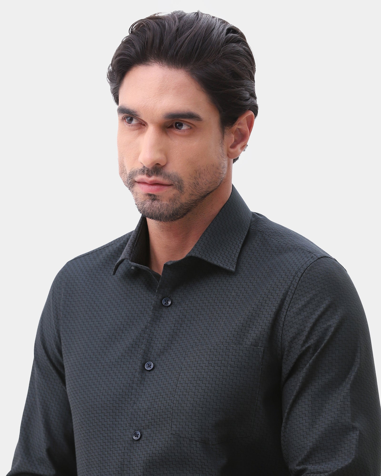 Greyish Blue Textured Shirt - Voree