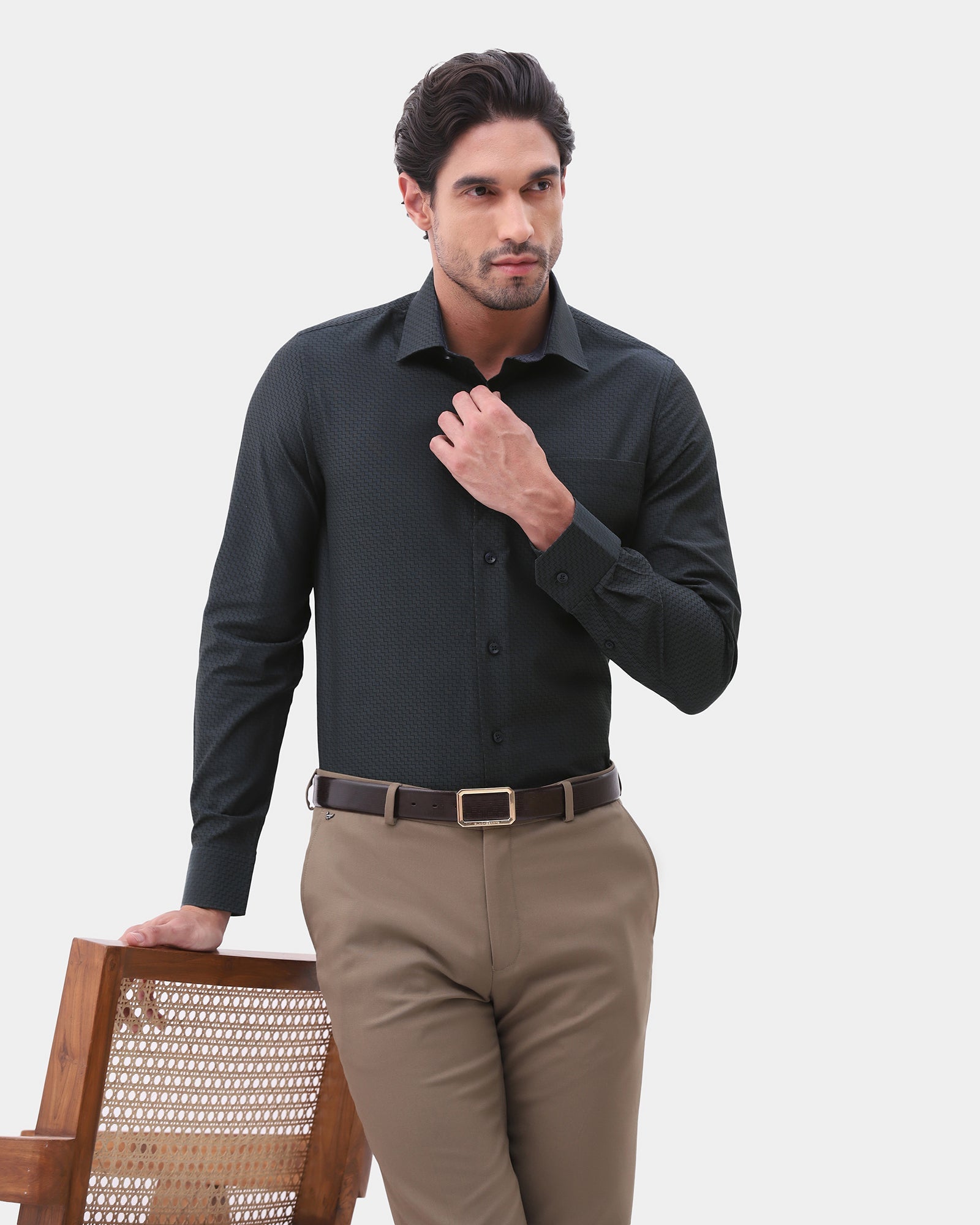 Greyish Blue Textured Shirt - Voree