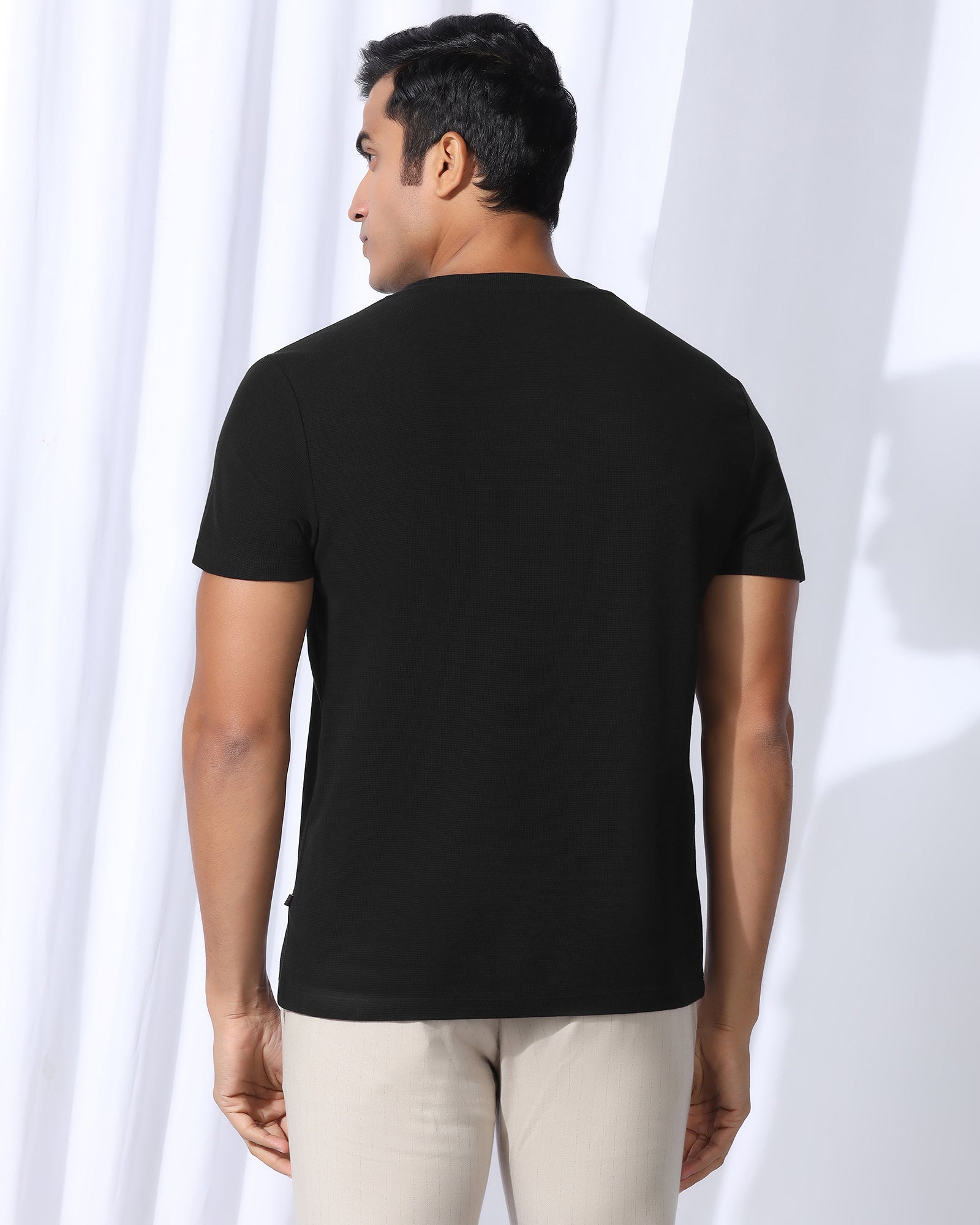 Henley Collar Black Textured T-Shirt - Clark