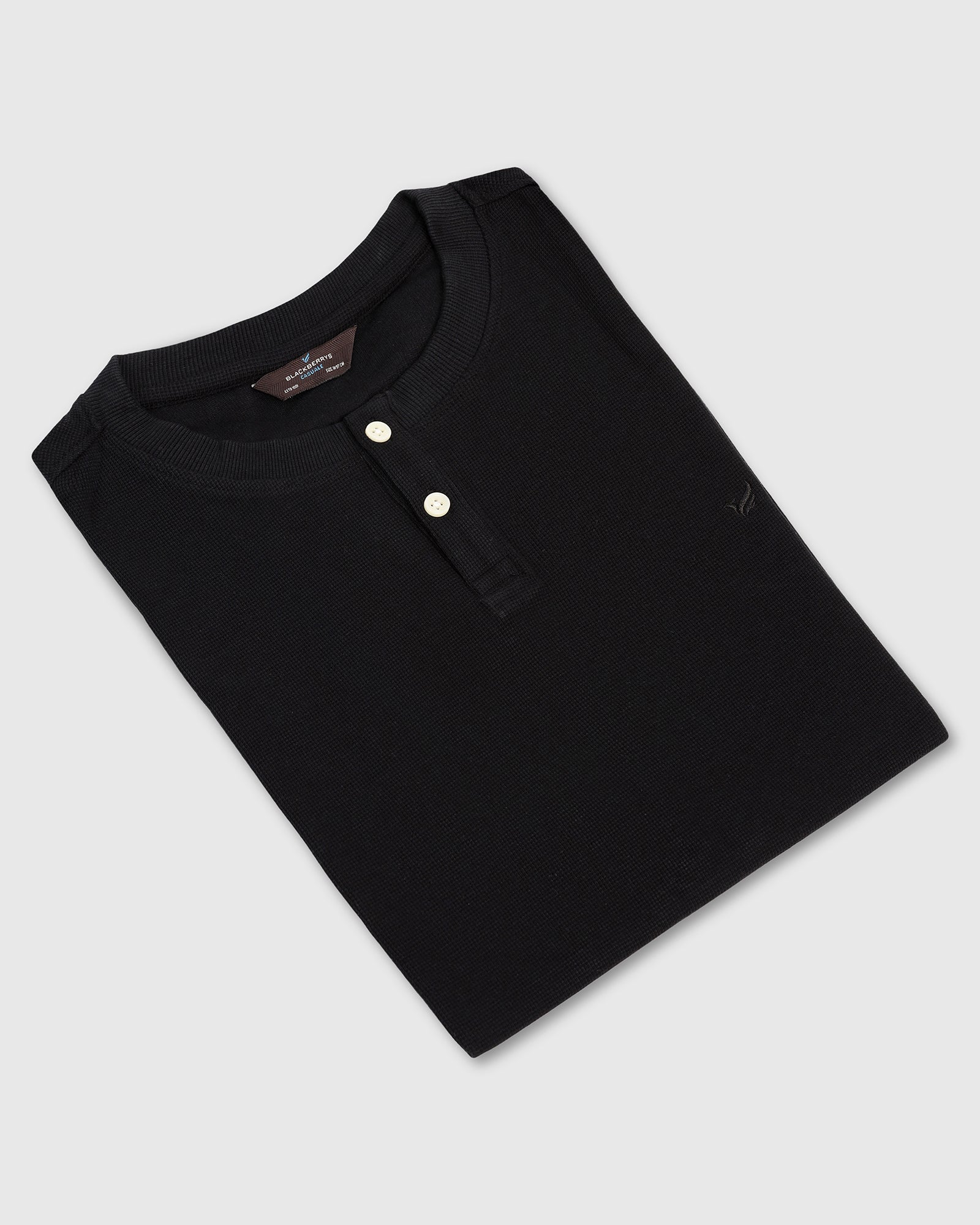 Henley Collar Black Textured T-Shirt - Clark