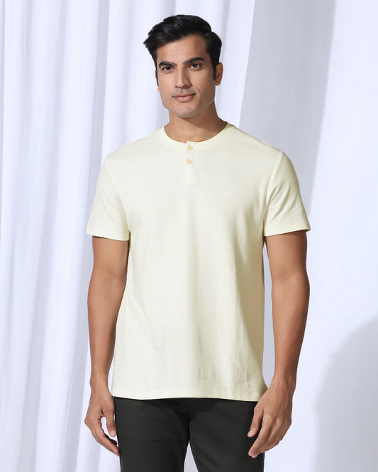 Henley Collar Powder Yellow Textured T-Shirt - Clark