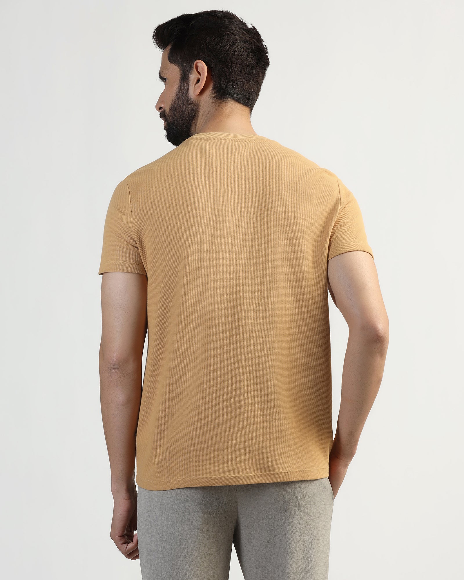 Henley Collar Tan Textured T-Shirt - Clark
