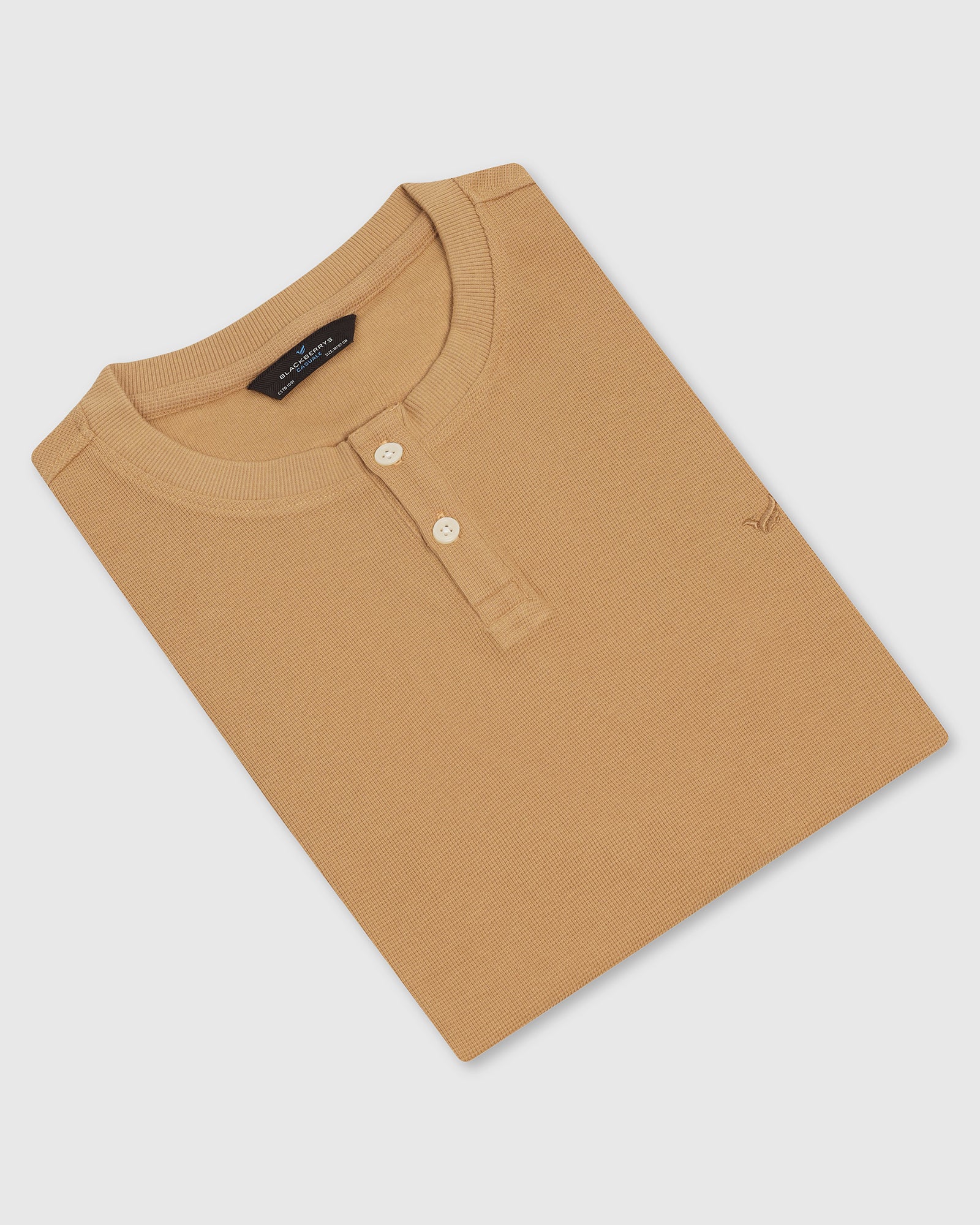 Henley Collar Tan Textured T-Shirt - Clark