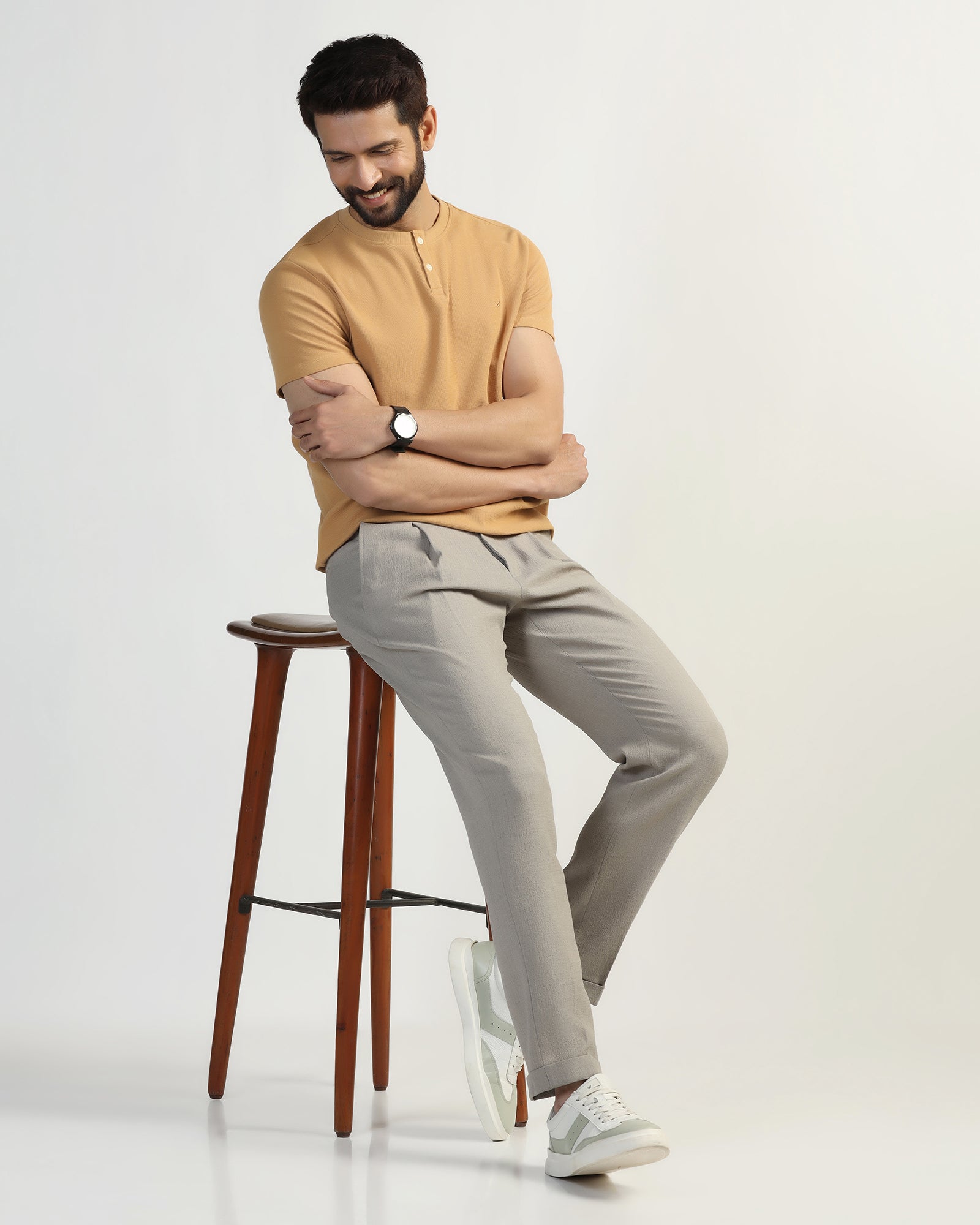 Henley Collar Tan Textured T-Shirt - Clark