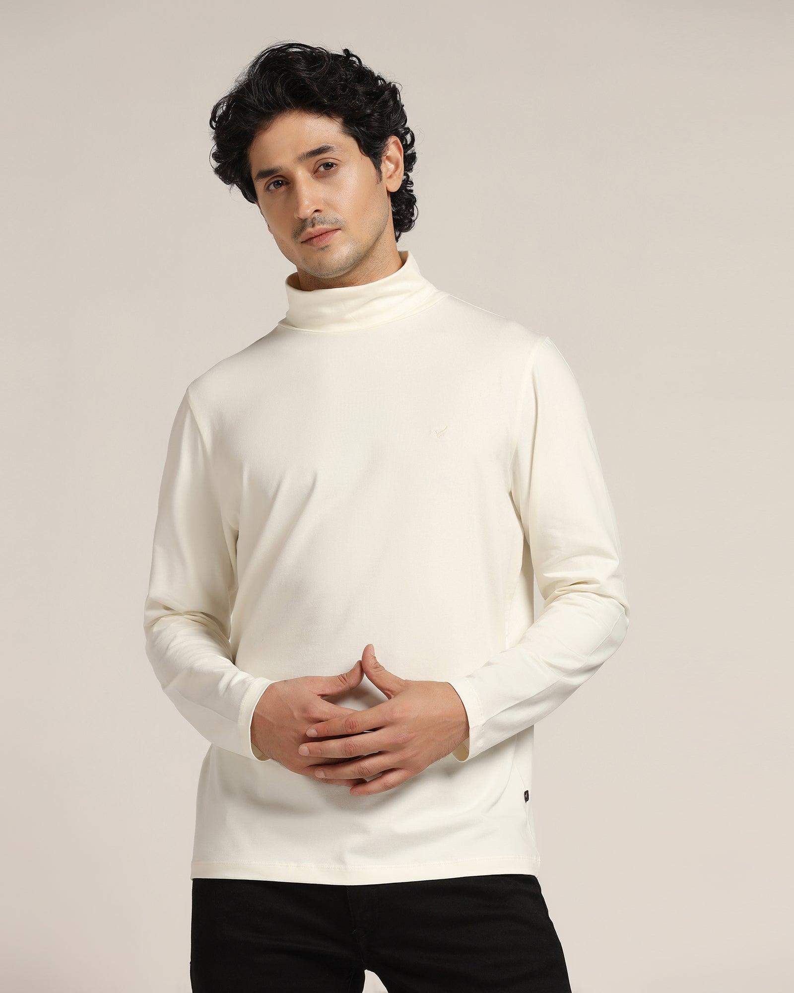 Turtle Neck Off White Solid T Shirt Kimmy