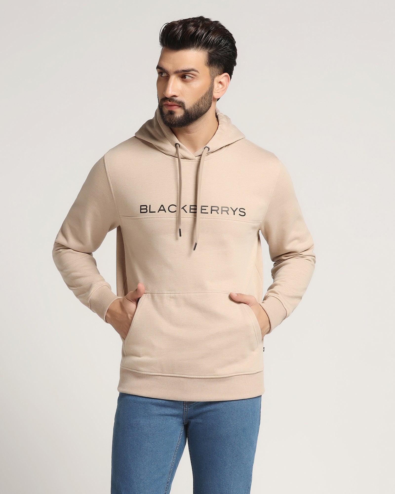 Hoodie Beige Melange Printed Sweat-Shirt - Jaquel - Blackberrys