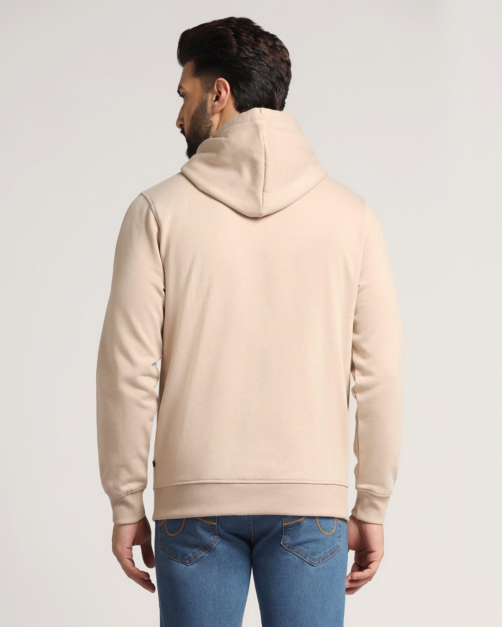 Hoodie Beige Melange Printed Sweat-Shirt - Jaquel - Blackberrys