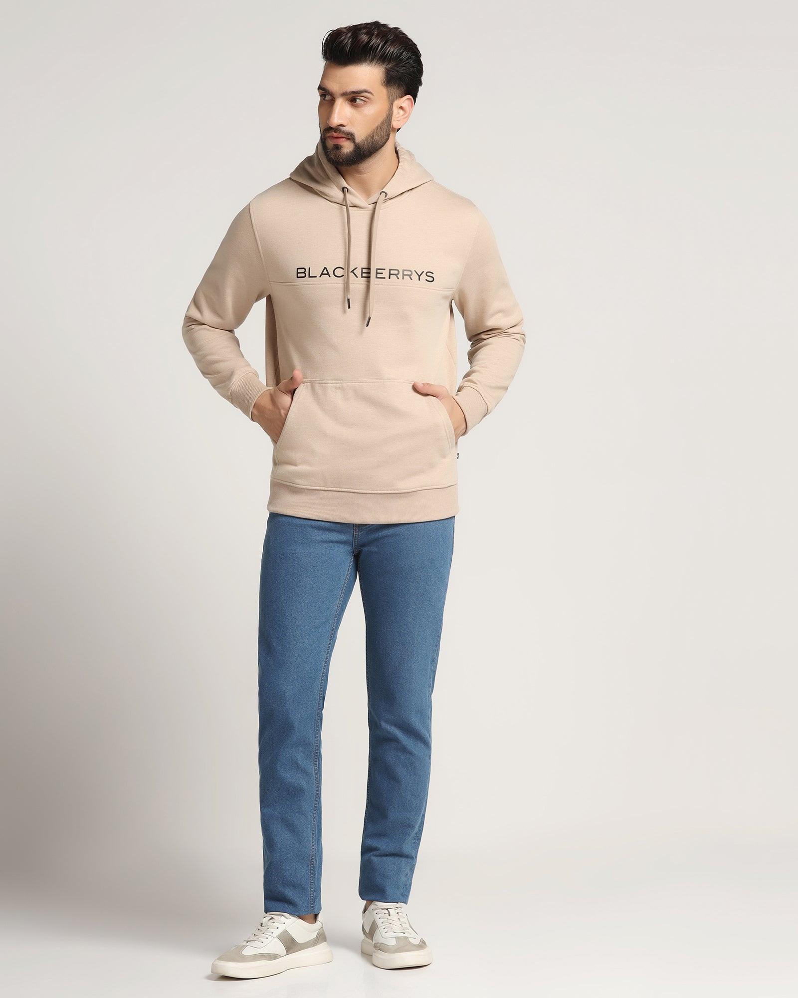 Hoodie Beige Melange Printed Sweat-Shirt - Jaquel - Blackberrys