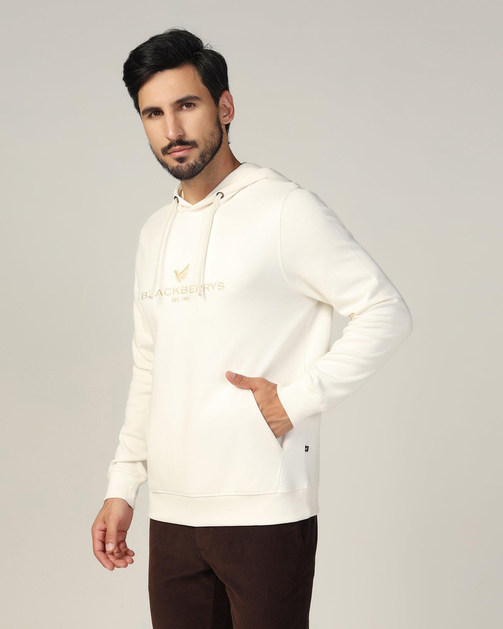 Hoodie Off White Solid Sweatshirt - Feb - Blackberrys