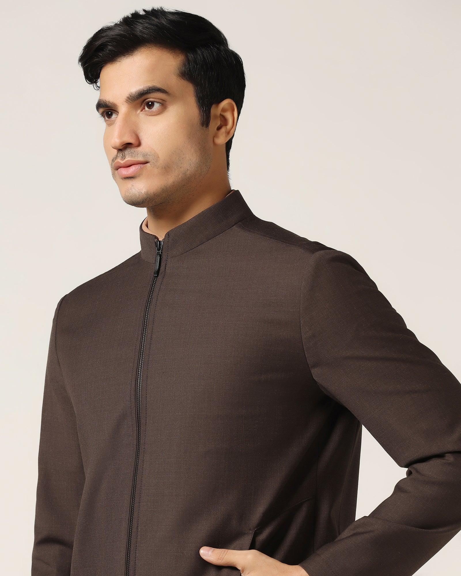 TechPro Brown Solid Zipper Jacket - Zeno - Blackberrys