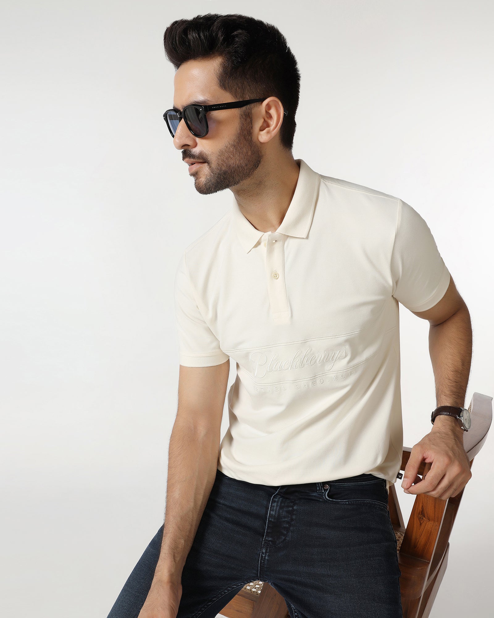 Ivory White Solid Polo - Grand