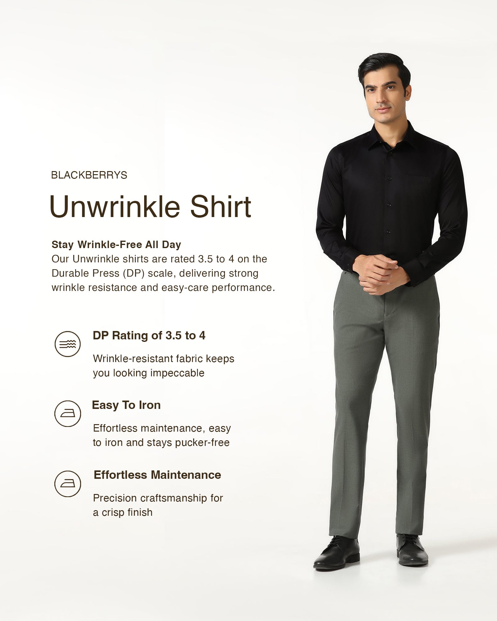 Jet Black Non Iron Solid Shirt - Sailor