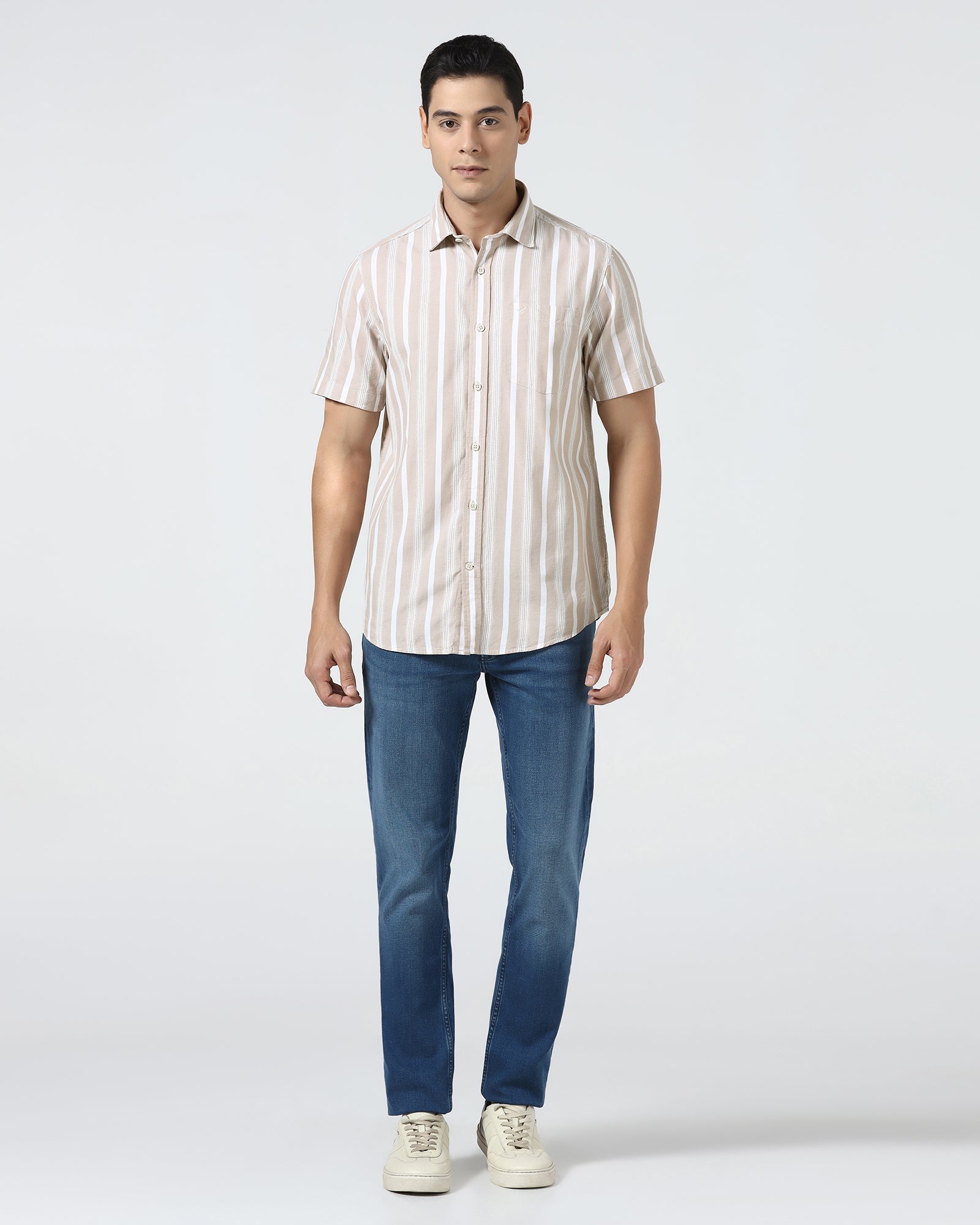 Khaki Half Sleeve Stripe Shirt - Mantus