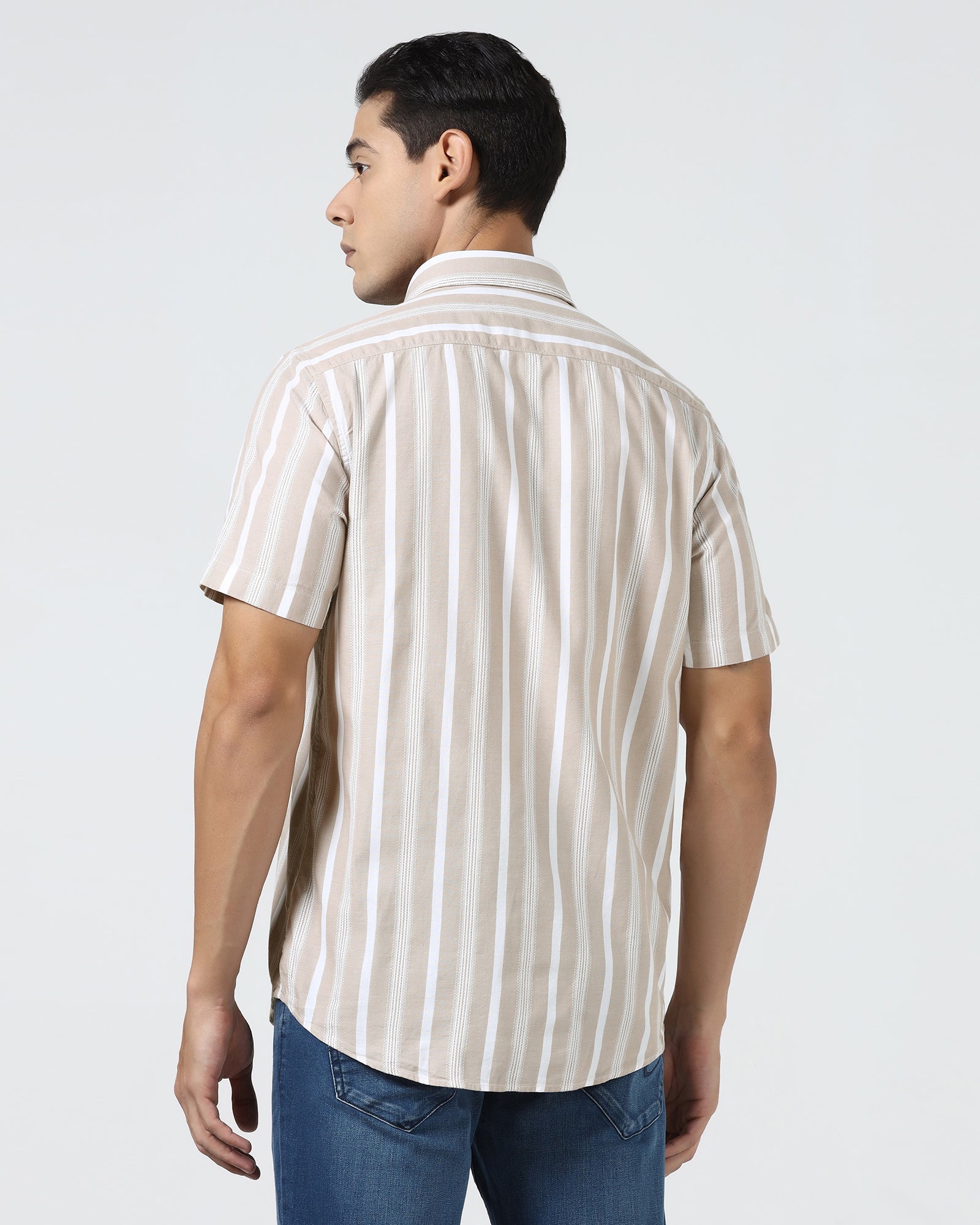 Khaki Half Sleeve Stripe Shirt - Mantus