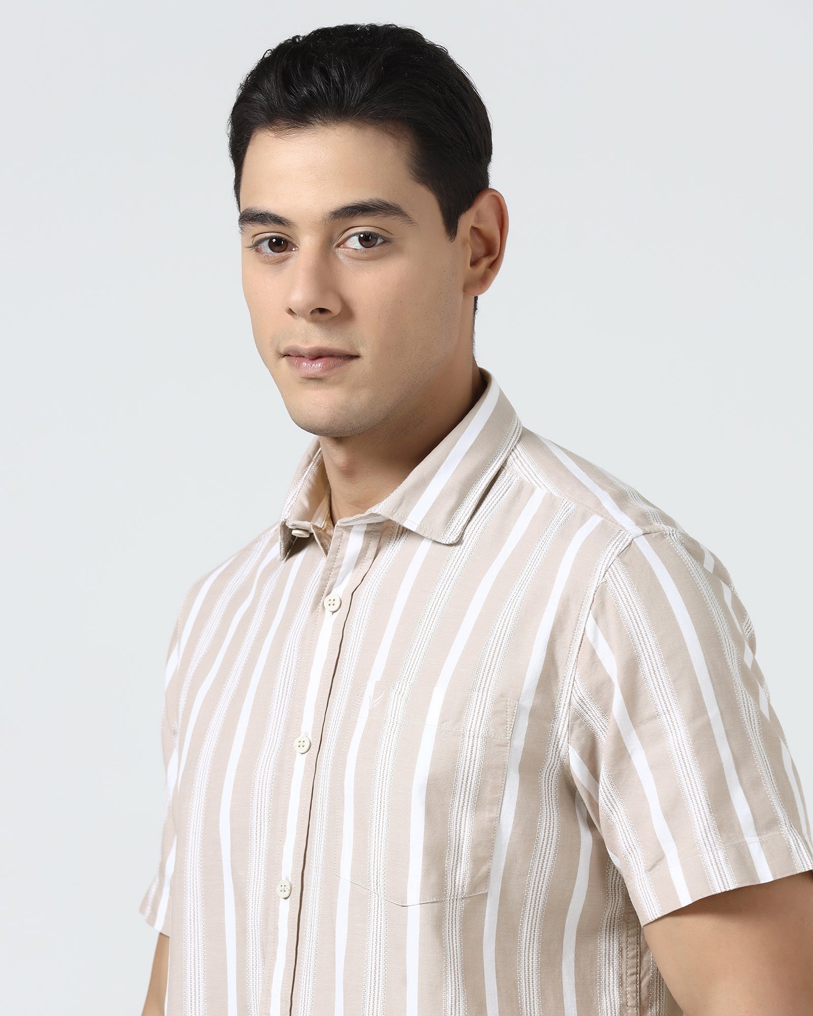 Khaki Half Sleeve Stripe Shirt - Mantus