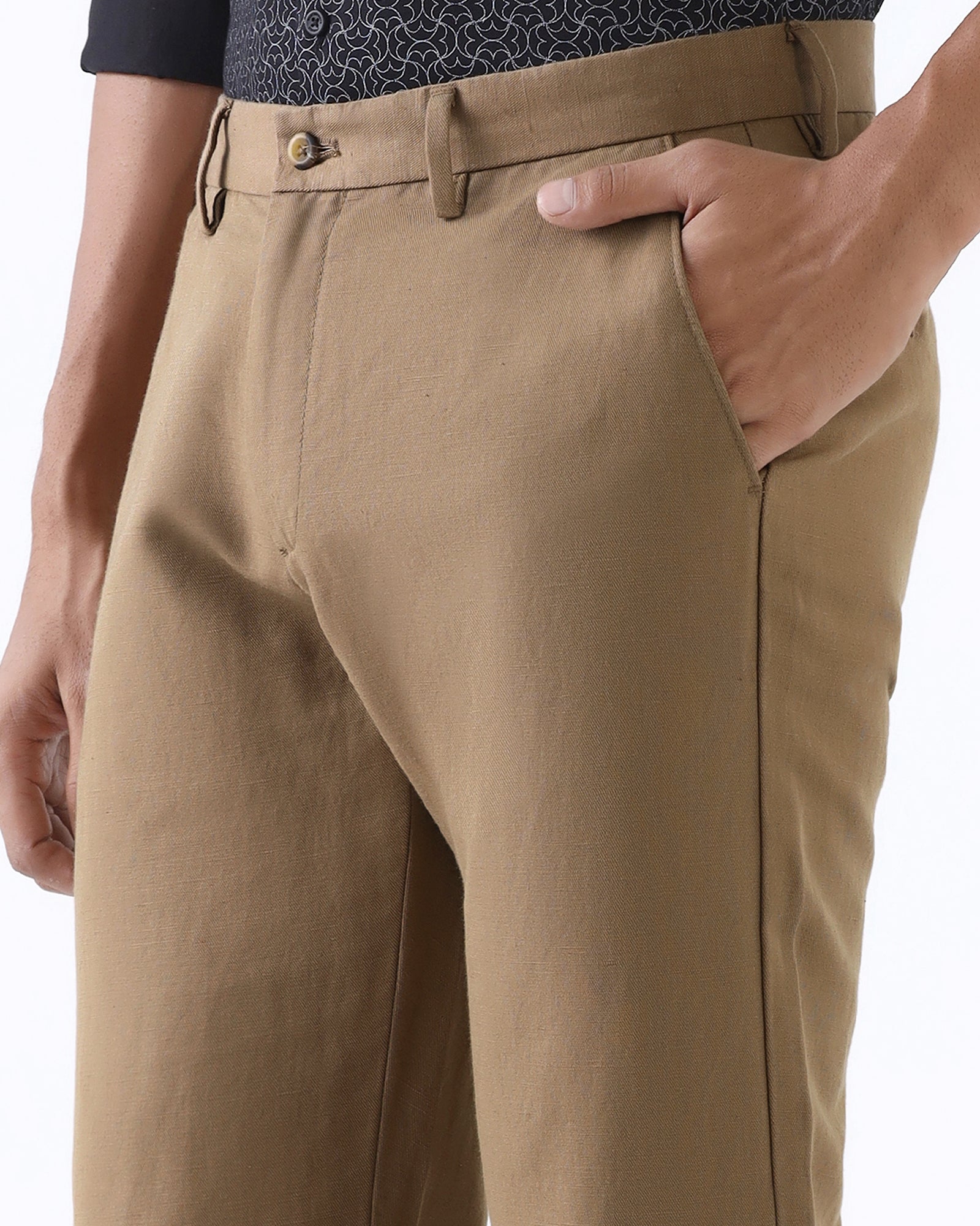 Khaki Linen Solid Khakis - Hazel