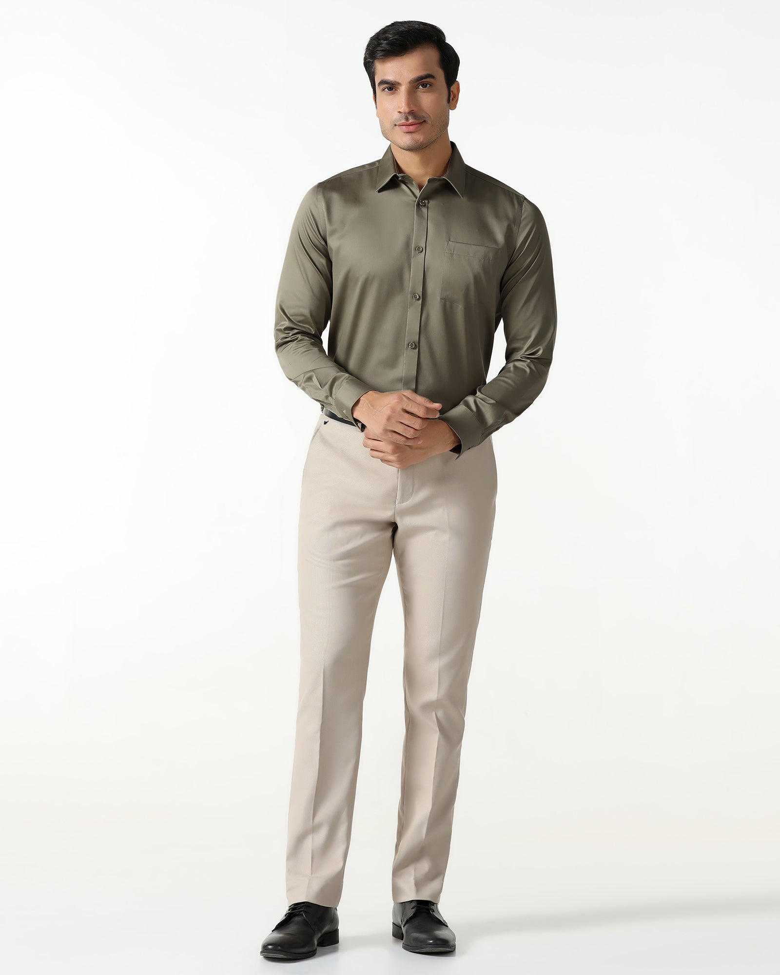 Khaki Non Iron Solid Shirt - Liviya